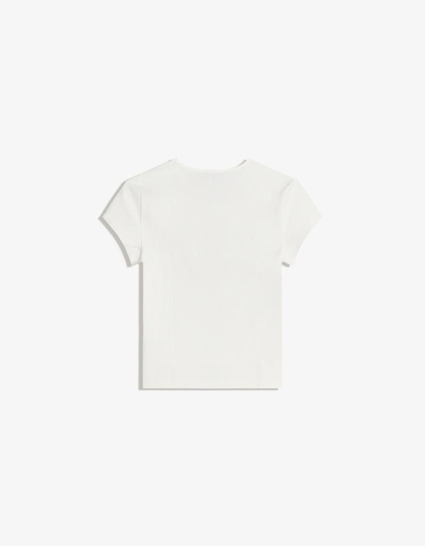 Short sleeve rhinestone T-shirt-Cream-5