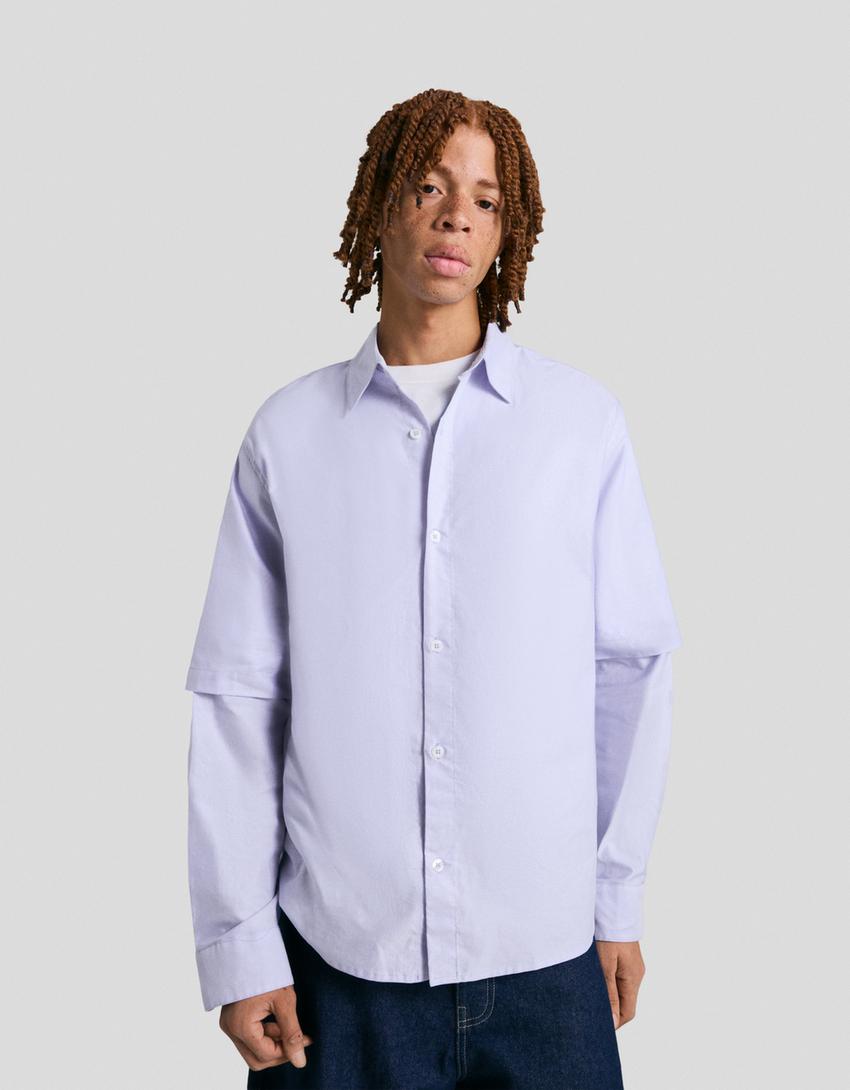 Chemise oversize double manche-Bleu clair