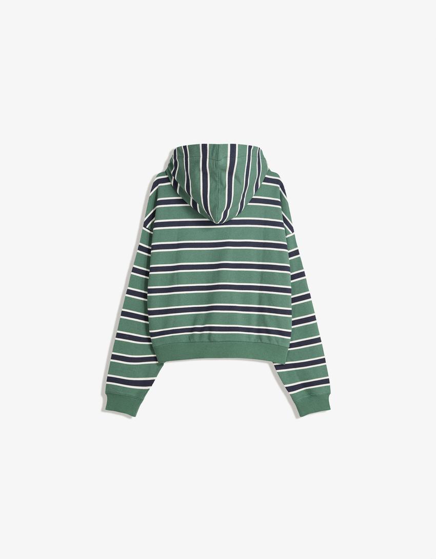 Striped hoodie with zip-Green-1