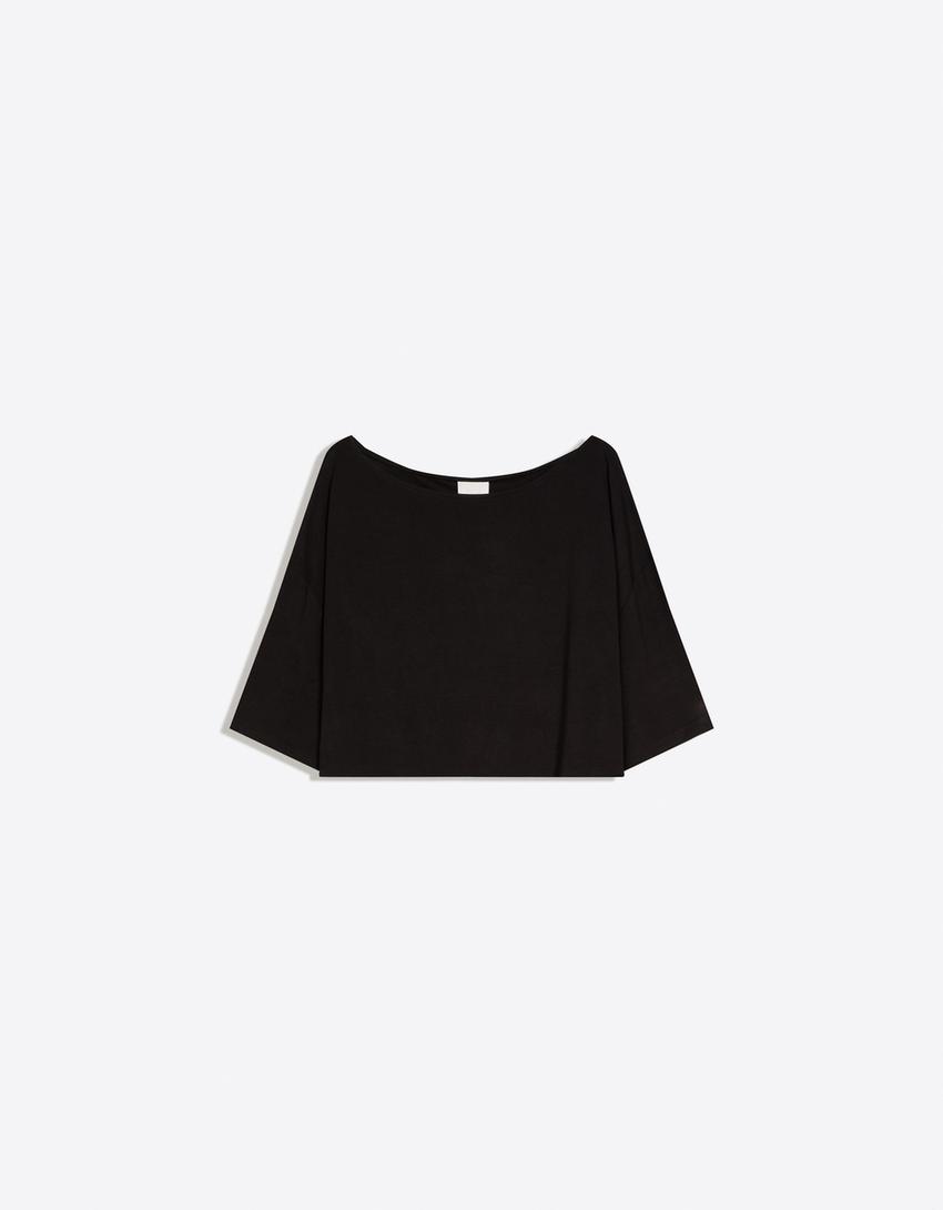 Short sleeve asymmetric T-shirt-Black