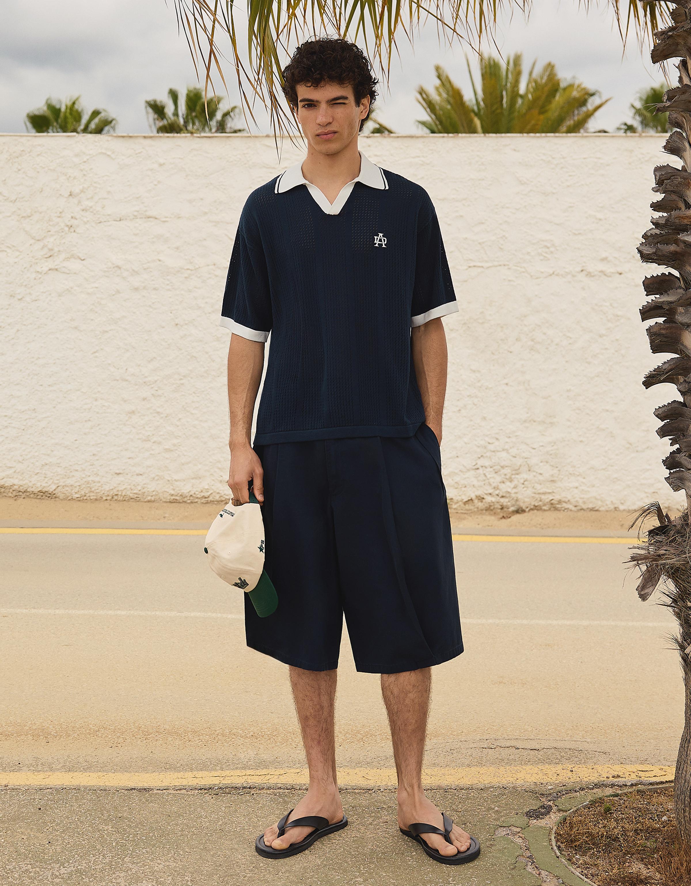Short sleeve print polo shirt — Navy