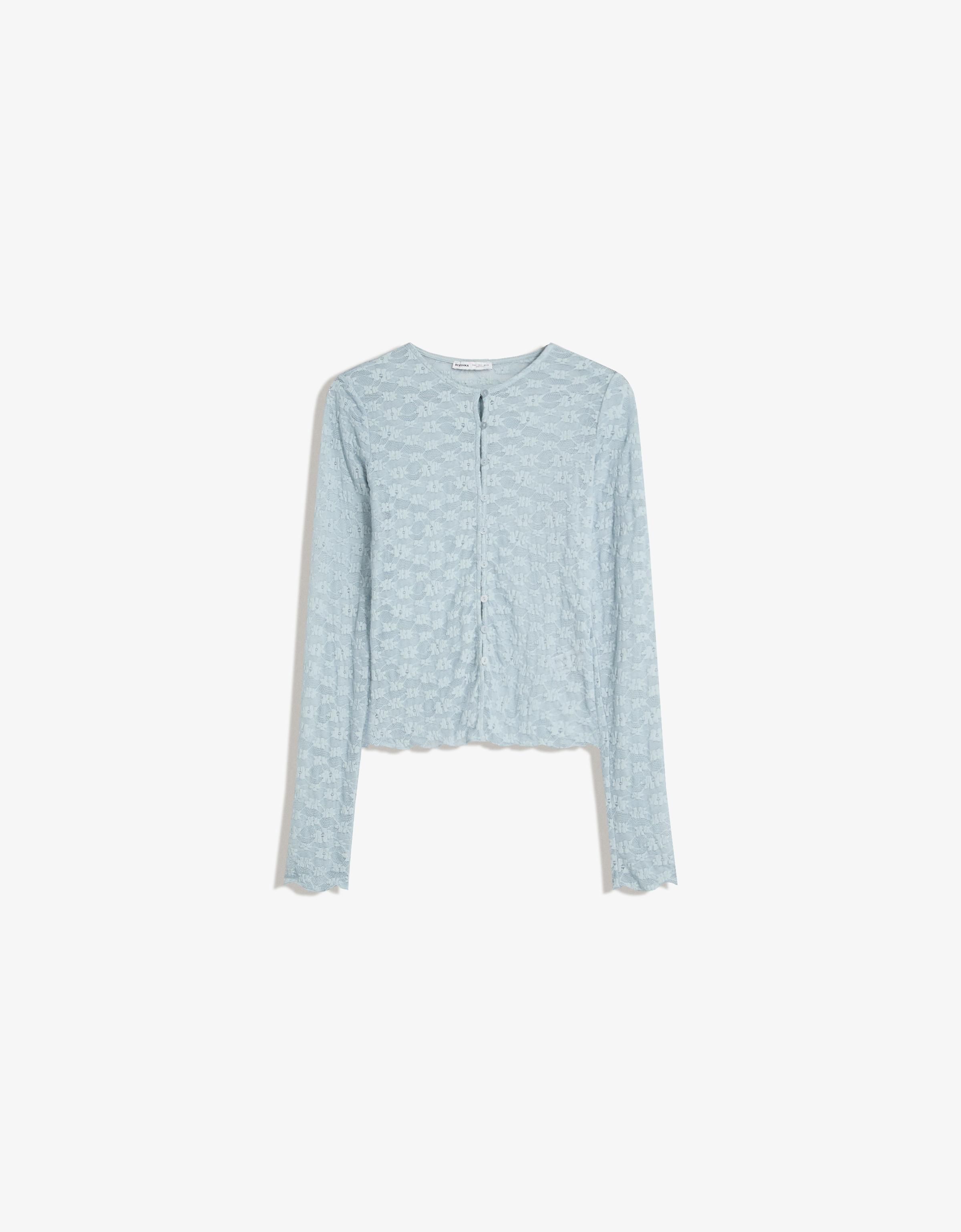 Bershka Spitzenjacke Damen L Hellblau