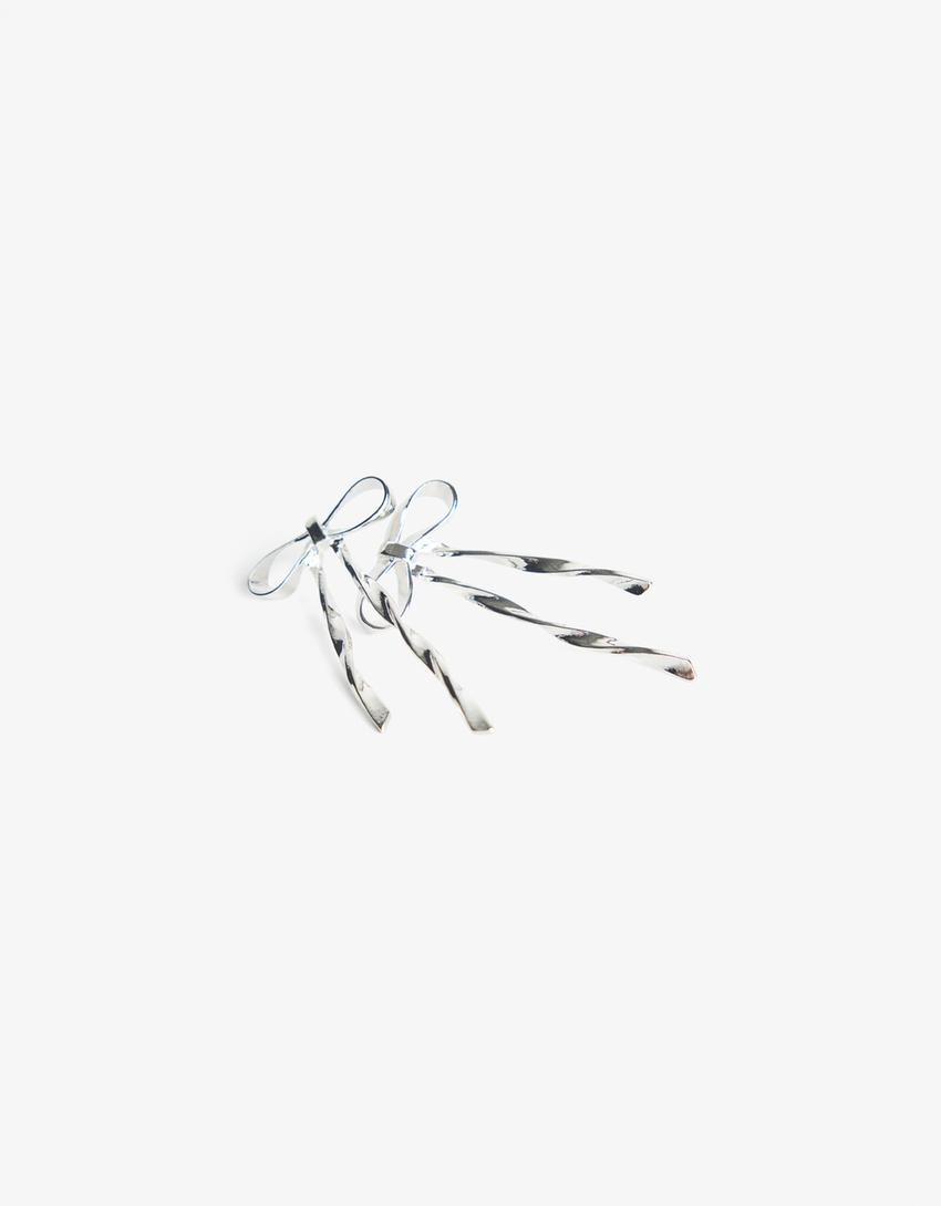 Metal bow earrings-Silver