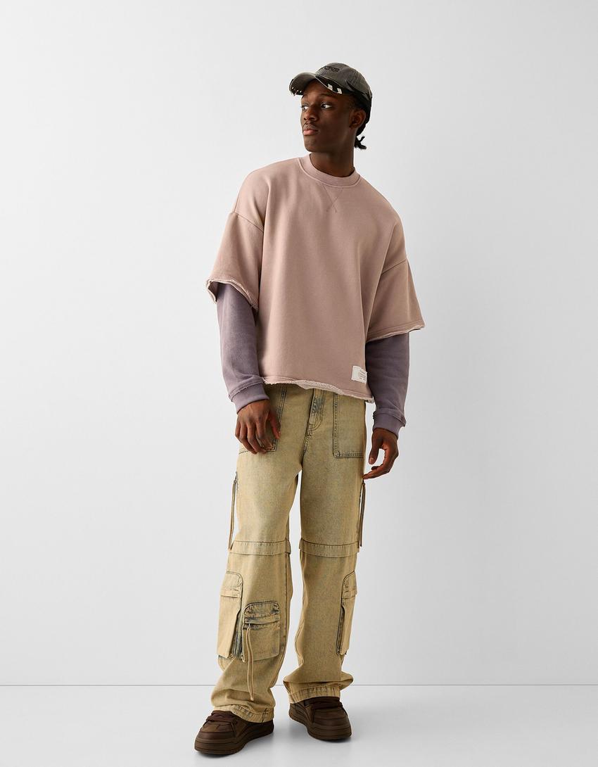 سويت شيرت بأكمام مزدوجة-زهري-4