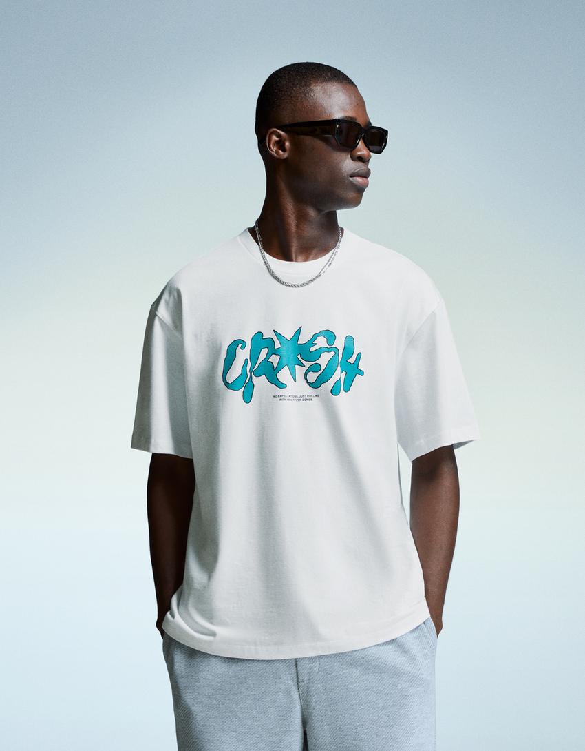 T-shirt manches courtes imprimé-Blanc-0