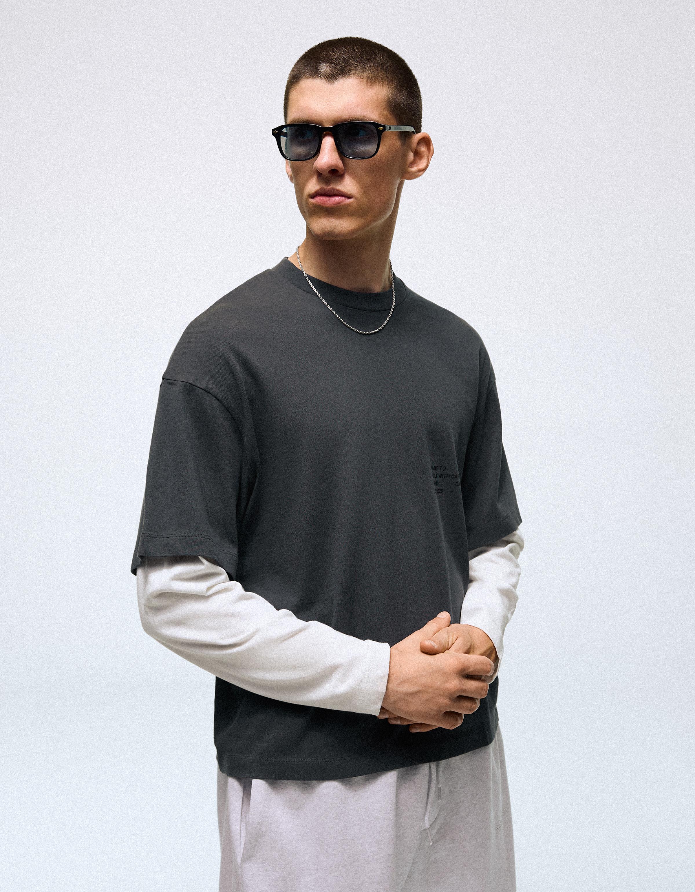 Contrast double-sleeve T-shirt — Dark grey