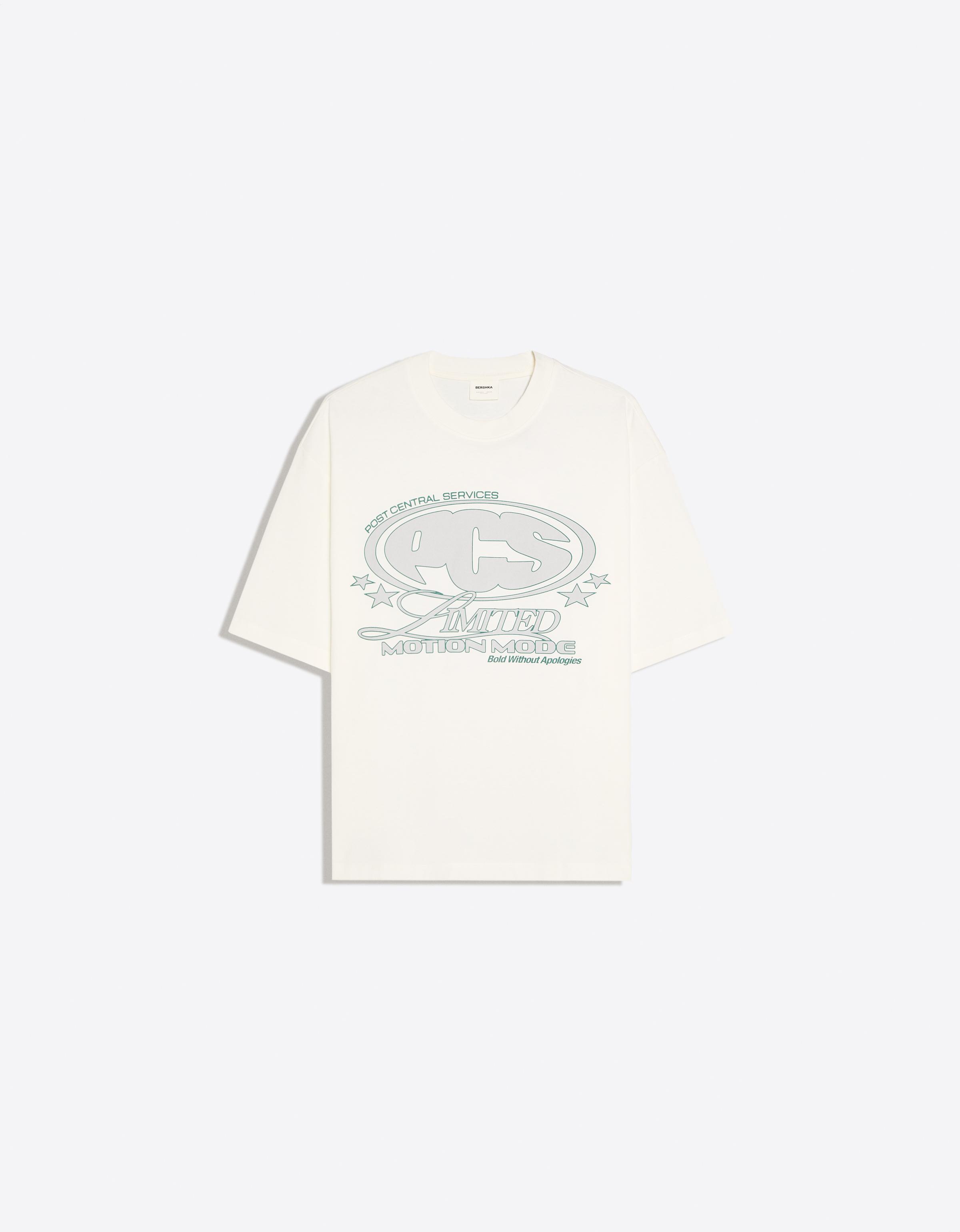 Bershka Camiseta Manga Corta Boxy Print Hombre Blanco
