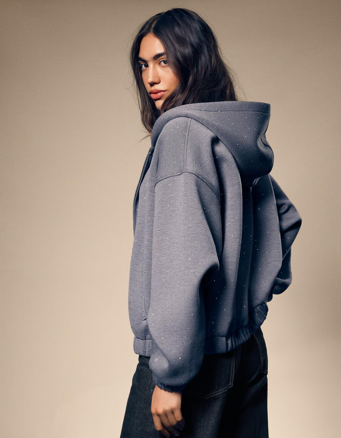 Shimmery neoprene-effect hoodie