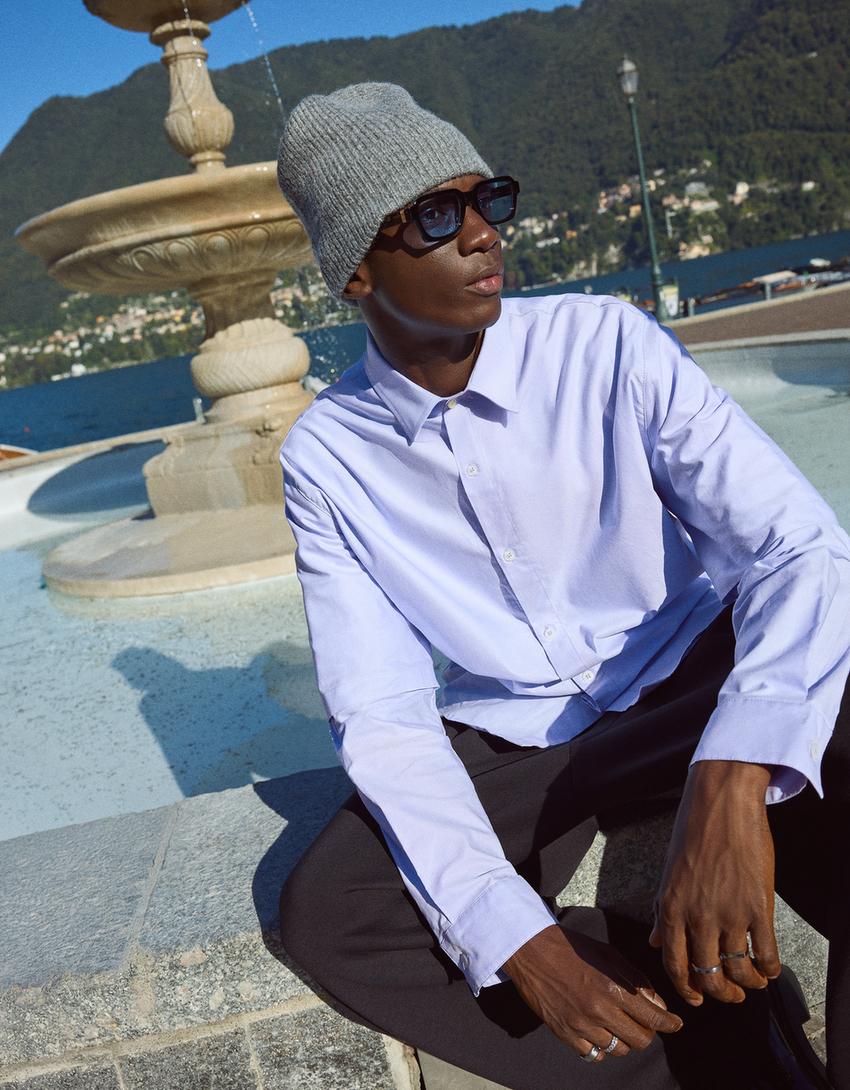 Oversized double sleeve shirt-Light blue
