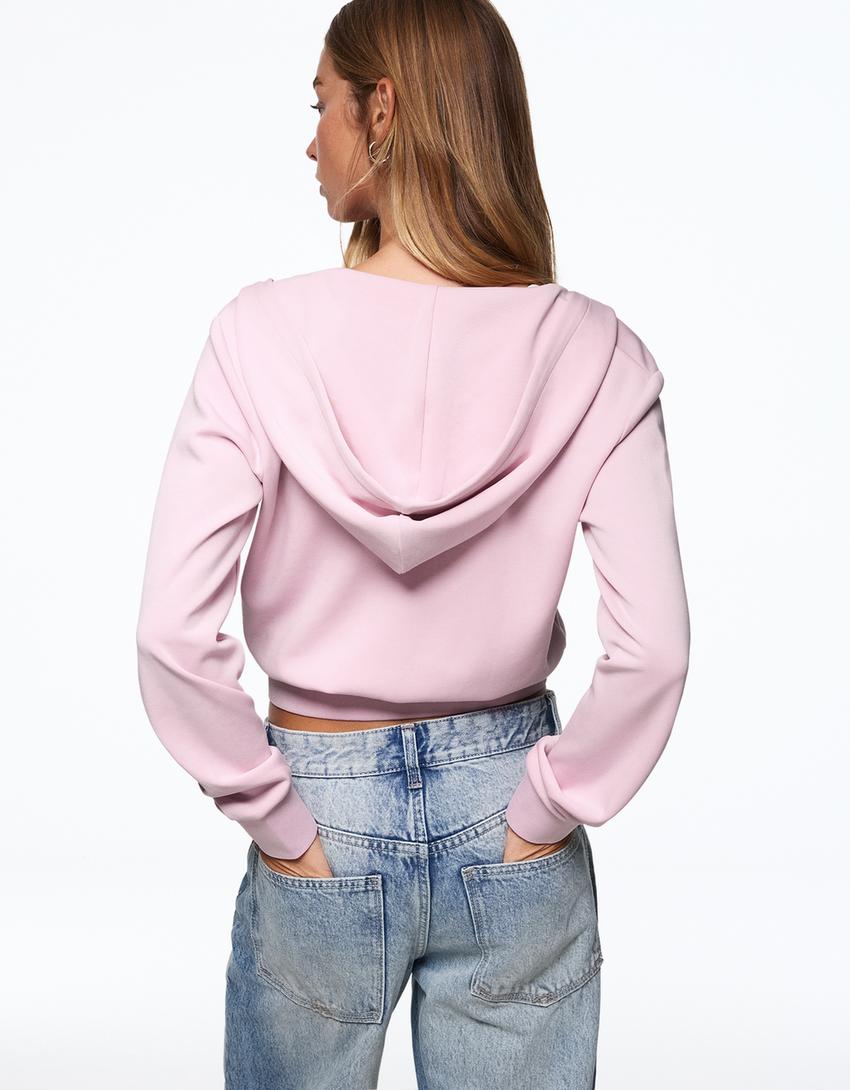Zip-up hooded sweatshirt-Pink