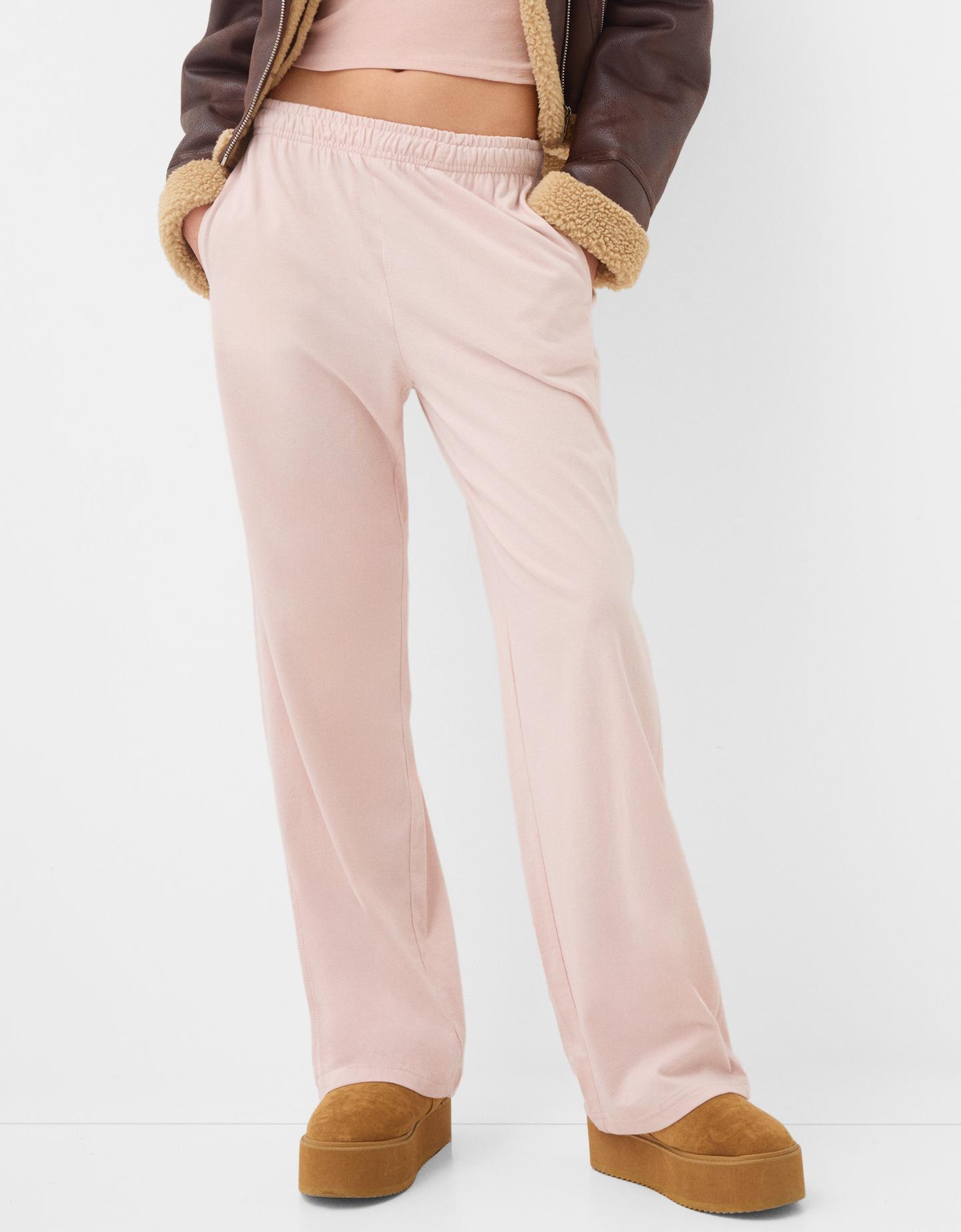 Bershka Straight-Fit-Hose Mit Gummizugbund Damen 10-12 Rosa günstig online kaufen