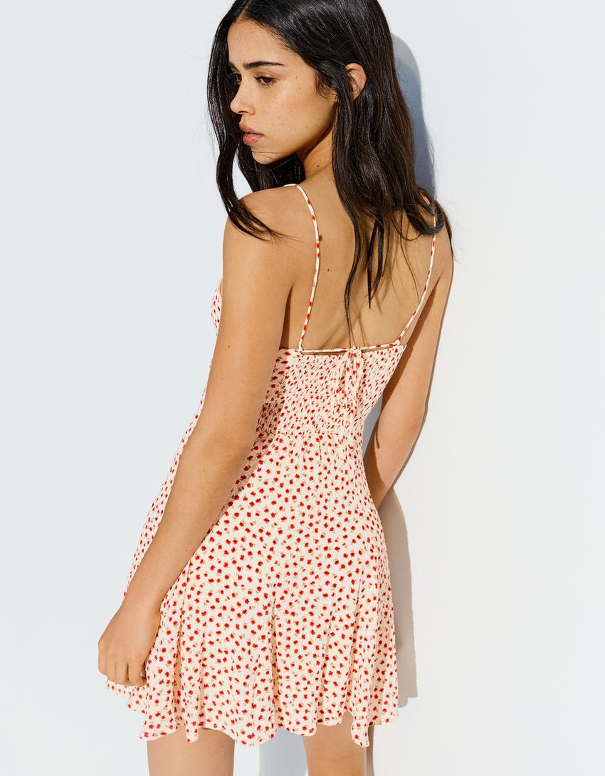 Mini floral strappy dress-Multicolored