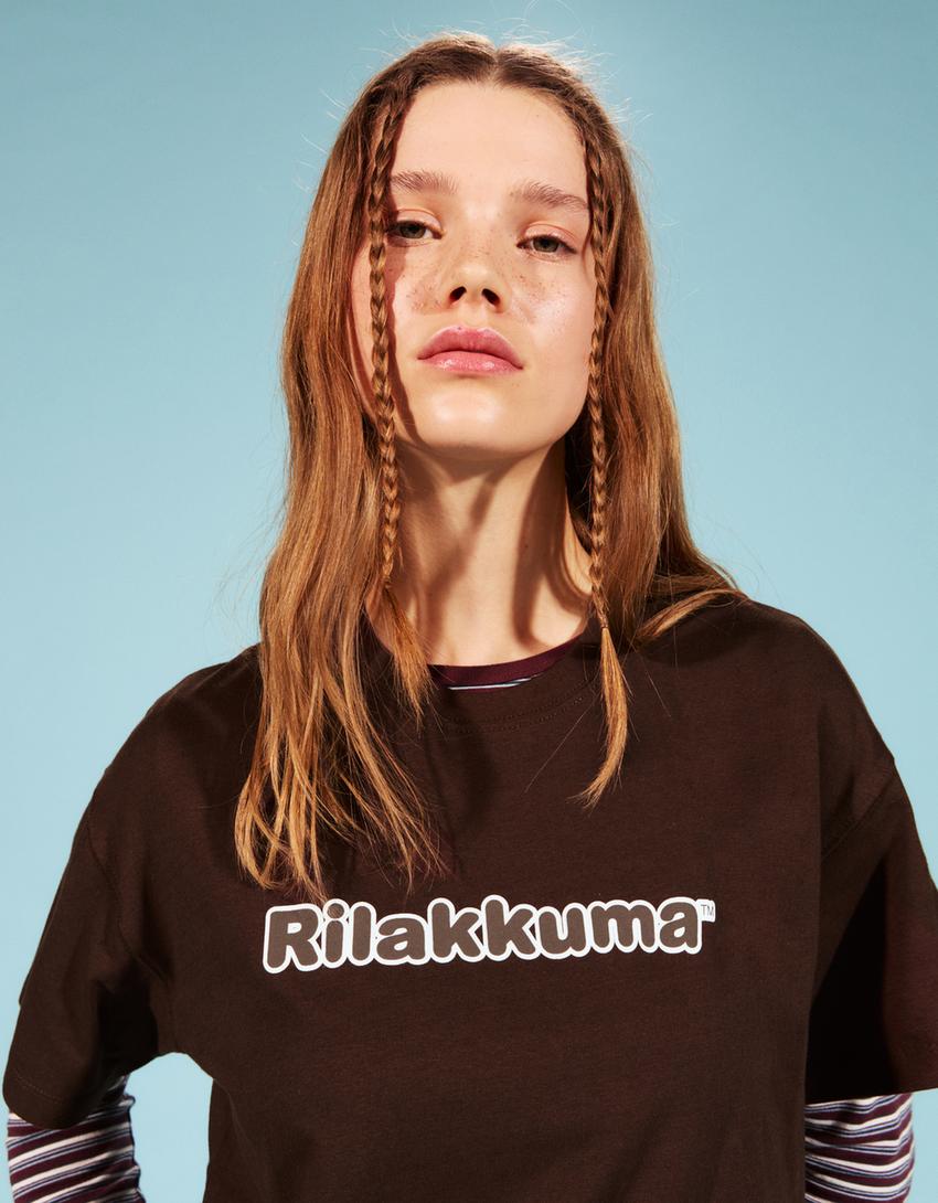Rilakkuma print short sleeve T-shirt-Brown