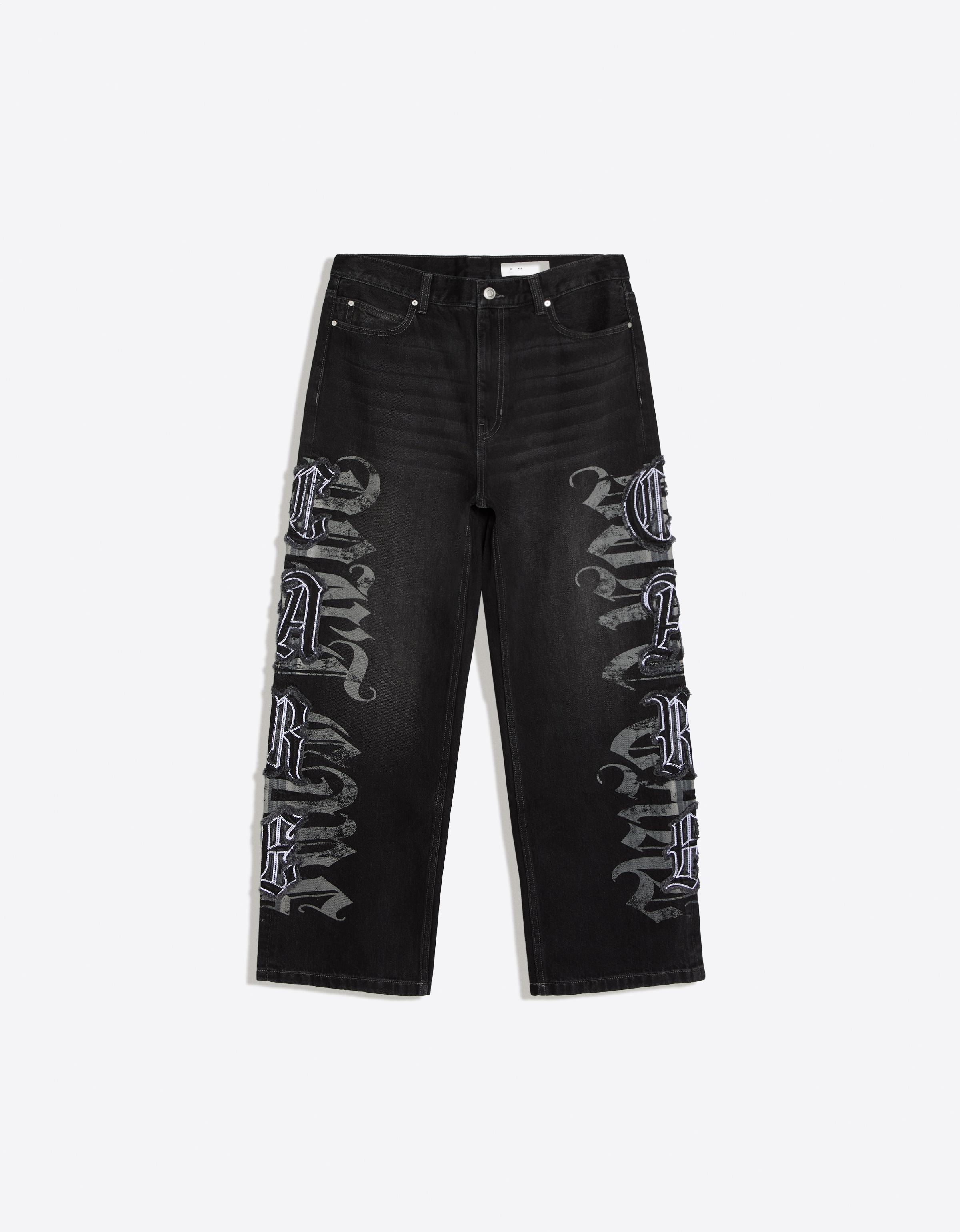 Bershka Jeans Baggy Parches Estrellas Hombre Negro