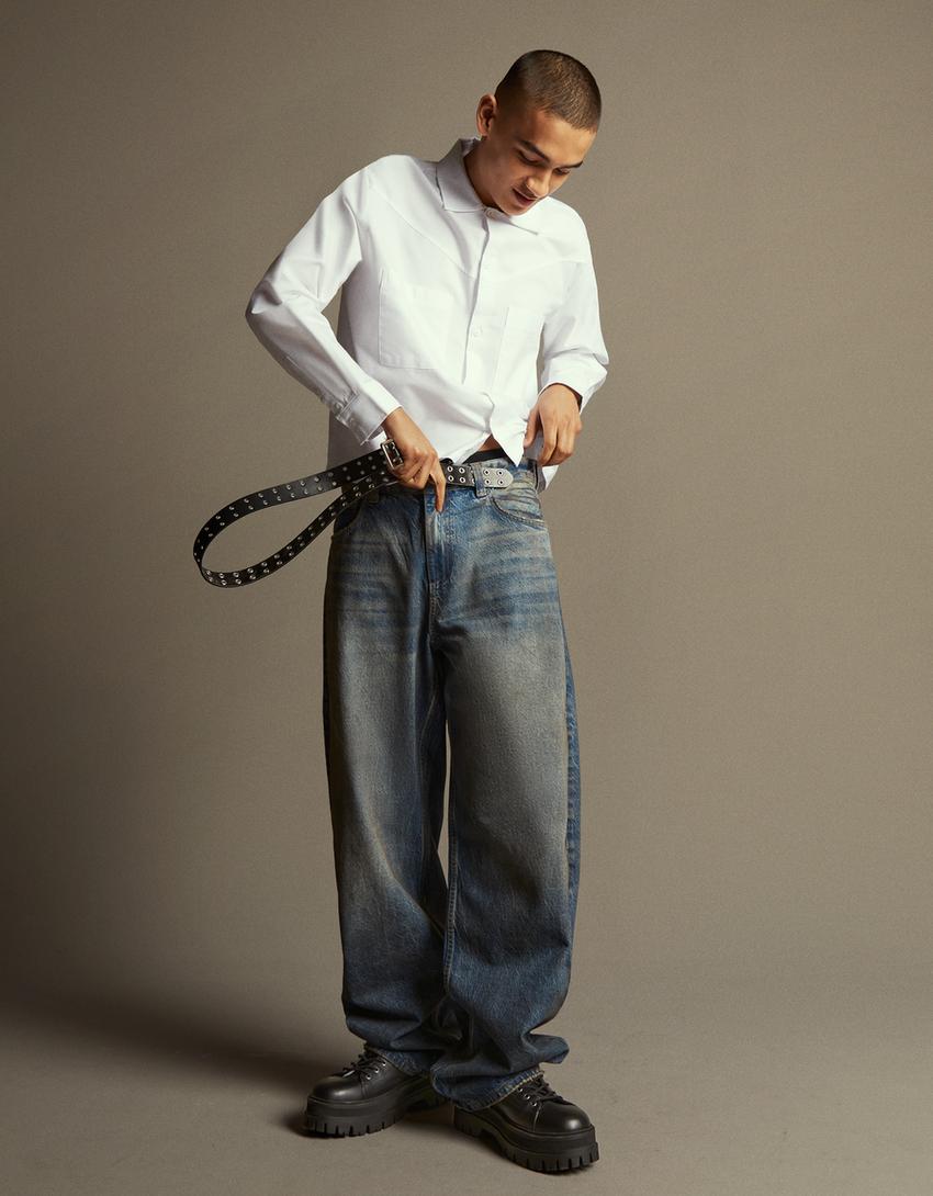 Men's track sole lace-up ankle boots-BLACK-1