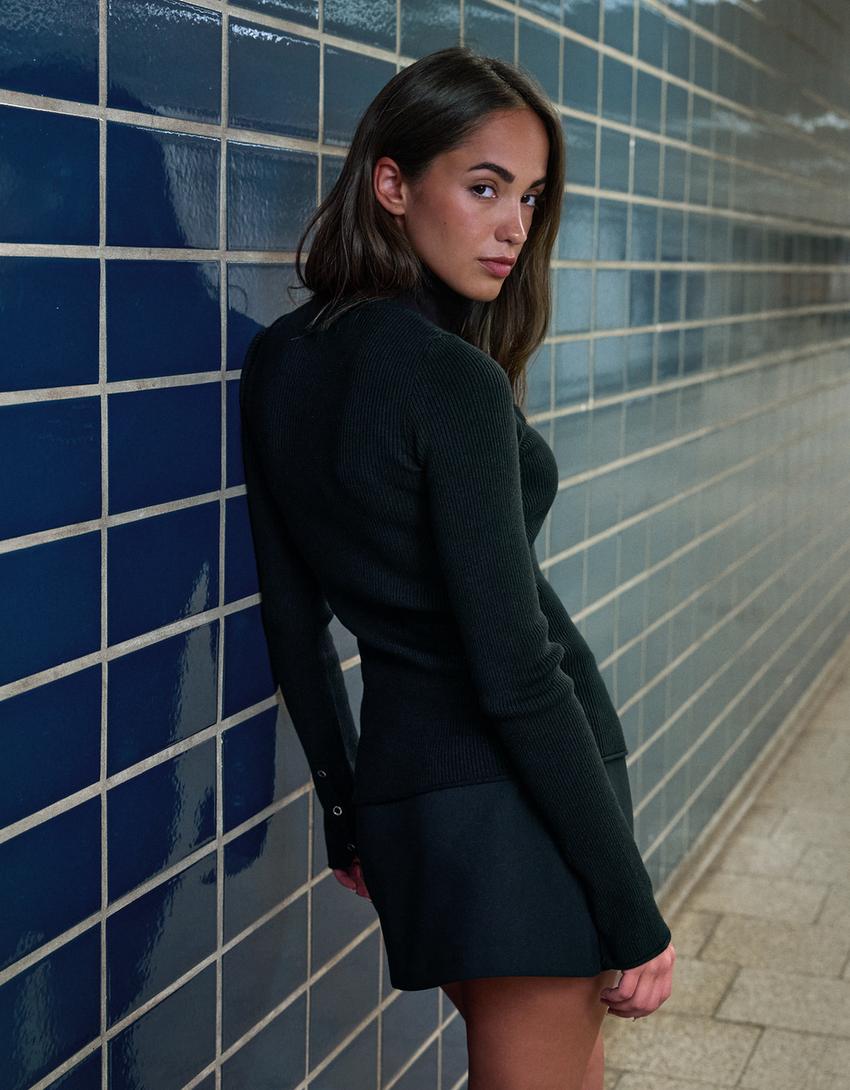 Veste côtelée à crochets-Noir