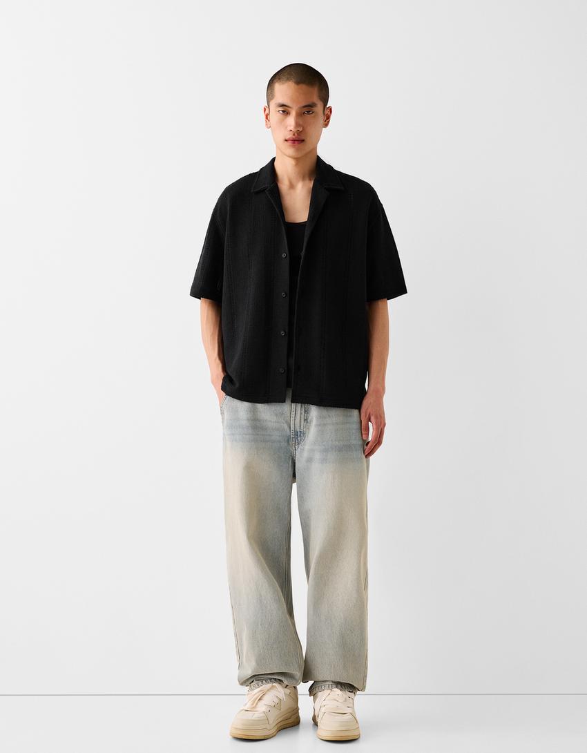 Rustic short sleeve open knit shirt - Men | Bershka
