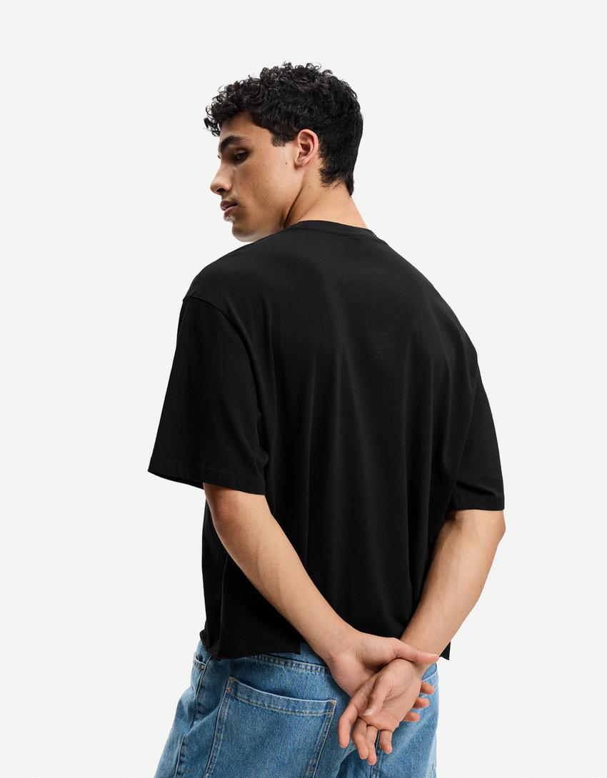 Short sleeve cropped T-shirt-Black-1