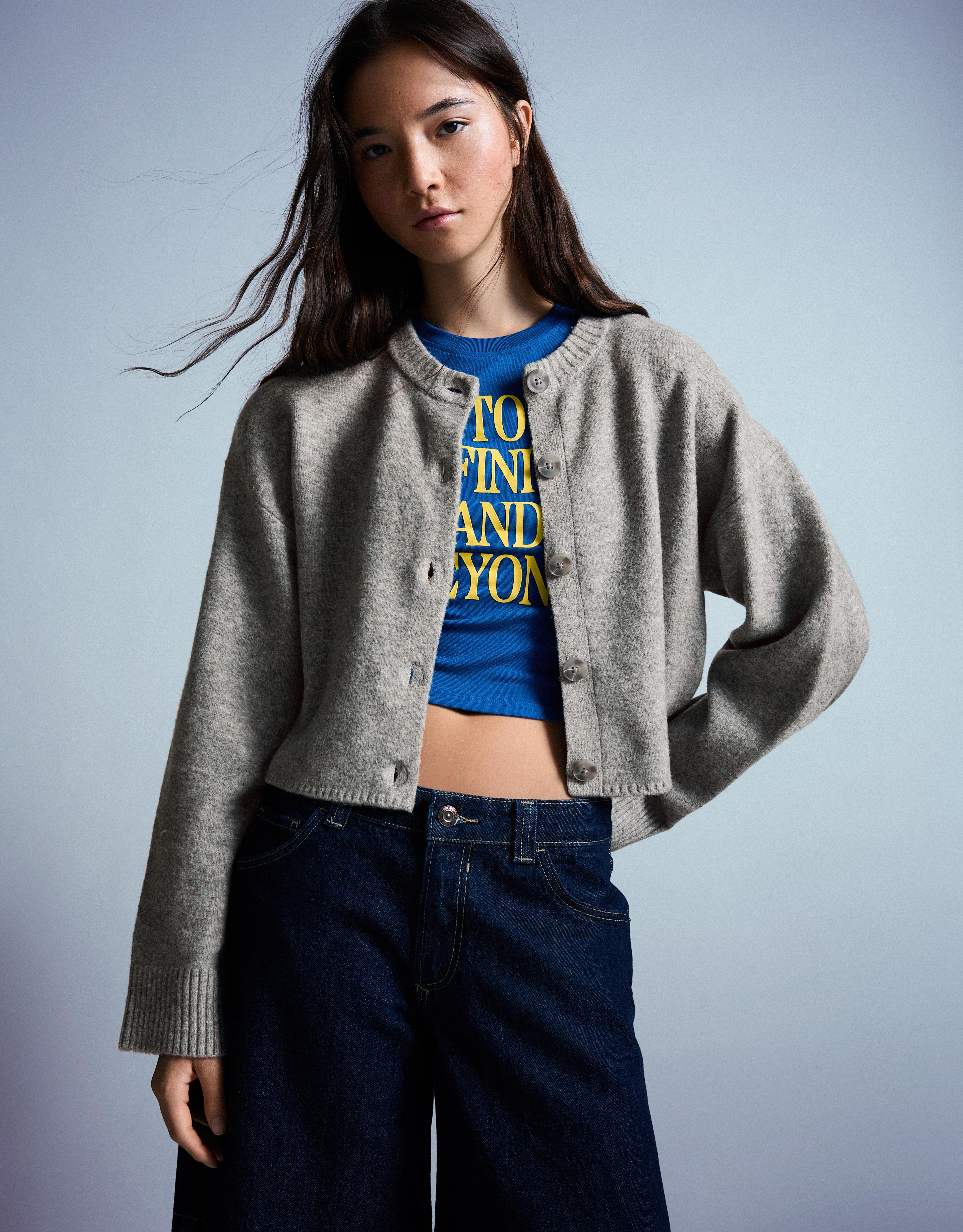 Soft touch round neck jacket — Grey