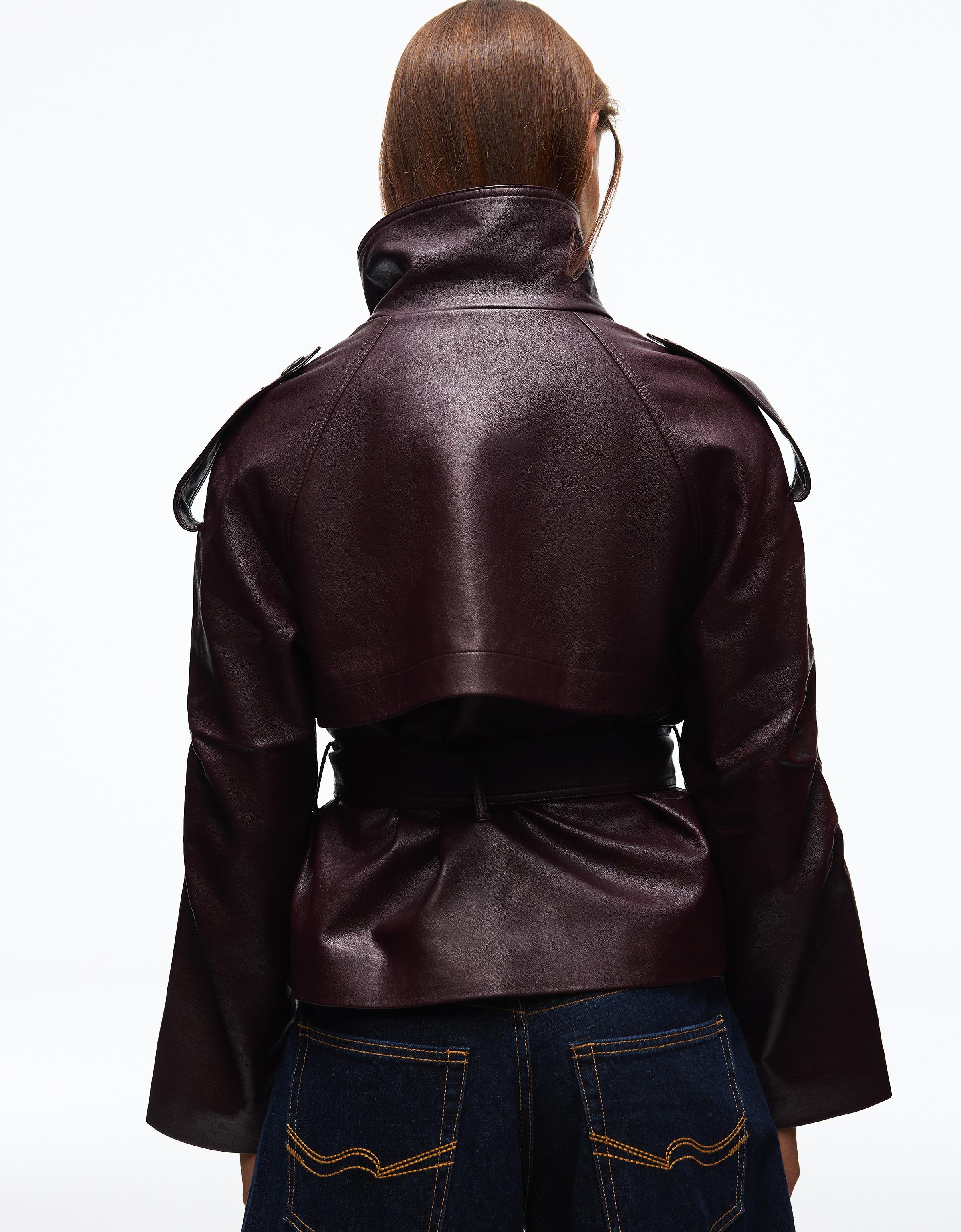 Short leather effect trench jacket — Burgundy