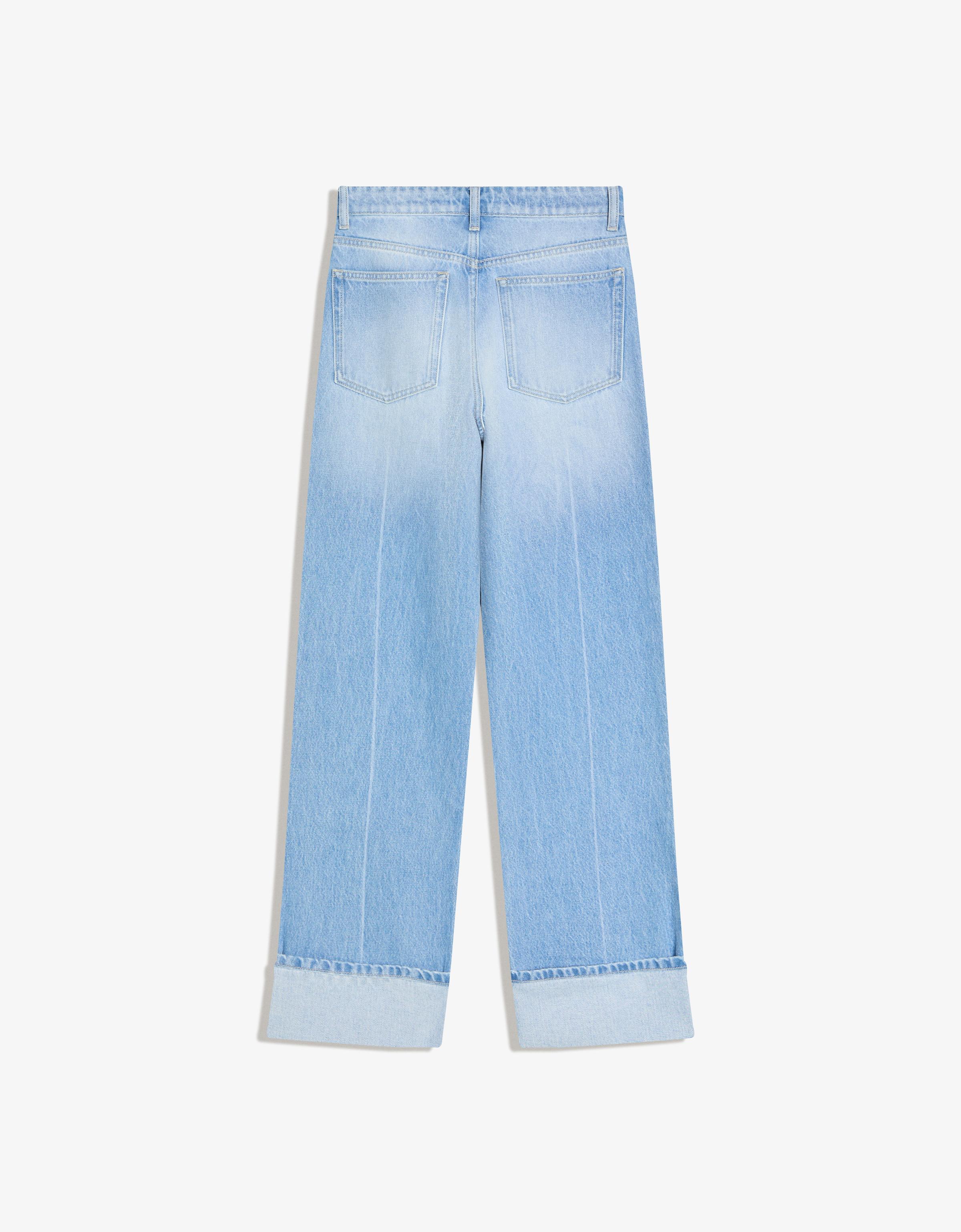 High-waist straight wide-leg jeans with turn-up hem