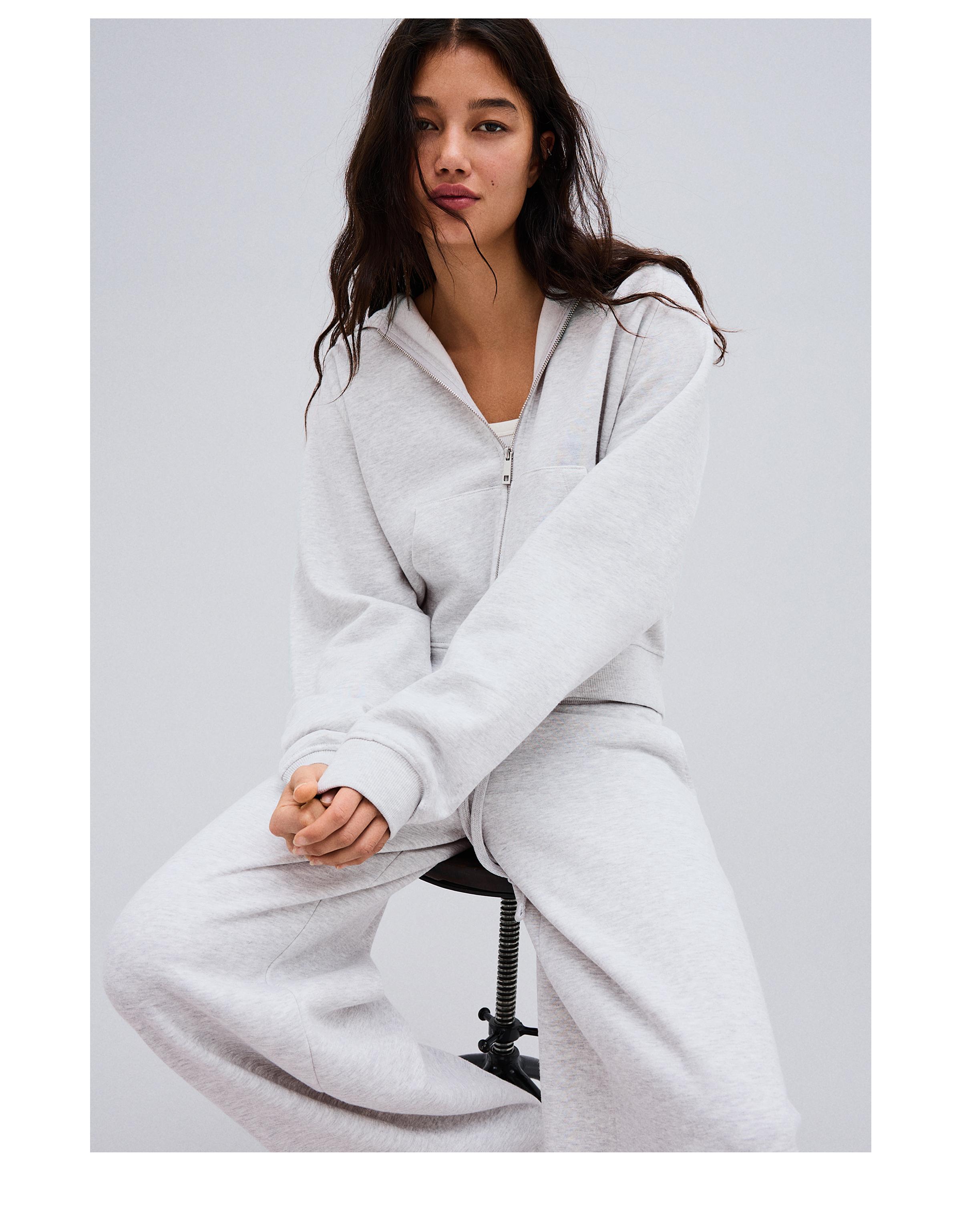 Zip-up plush hooded jacket — Grey