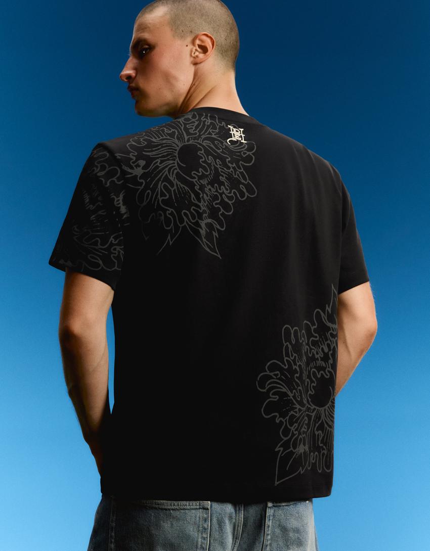 ED HARDY X BERSHKA print T-shirt-Black