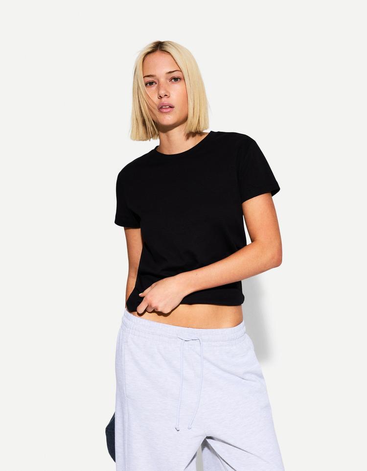 Ağır pamuklu kısa kollu t-shirt