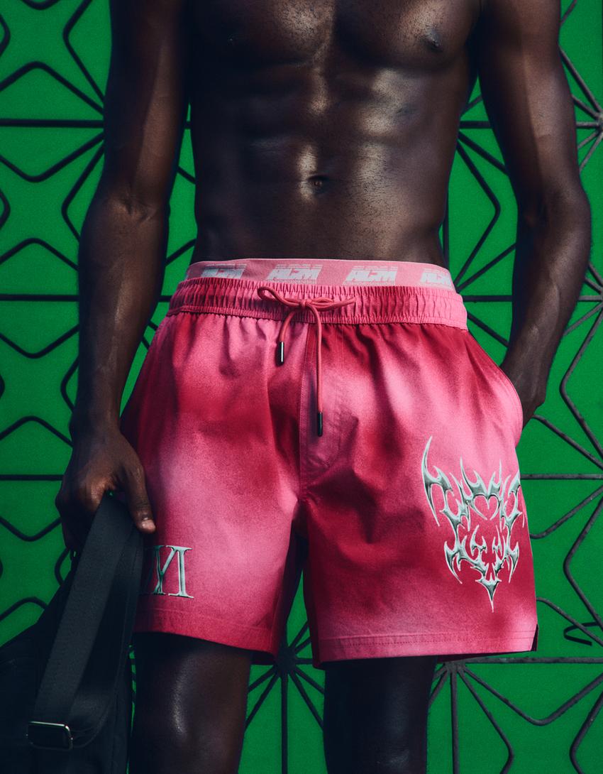 Short de bain Boxy fit imprimé-Rose