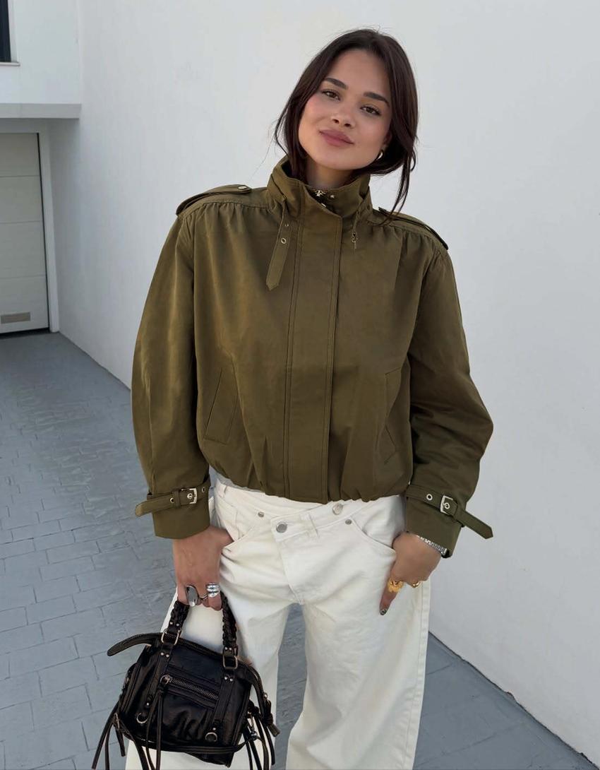 Blouson froncé à boucles-Kaki