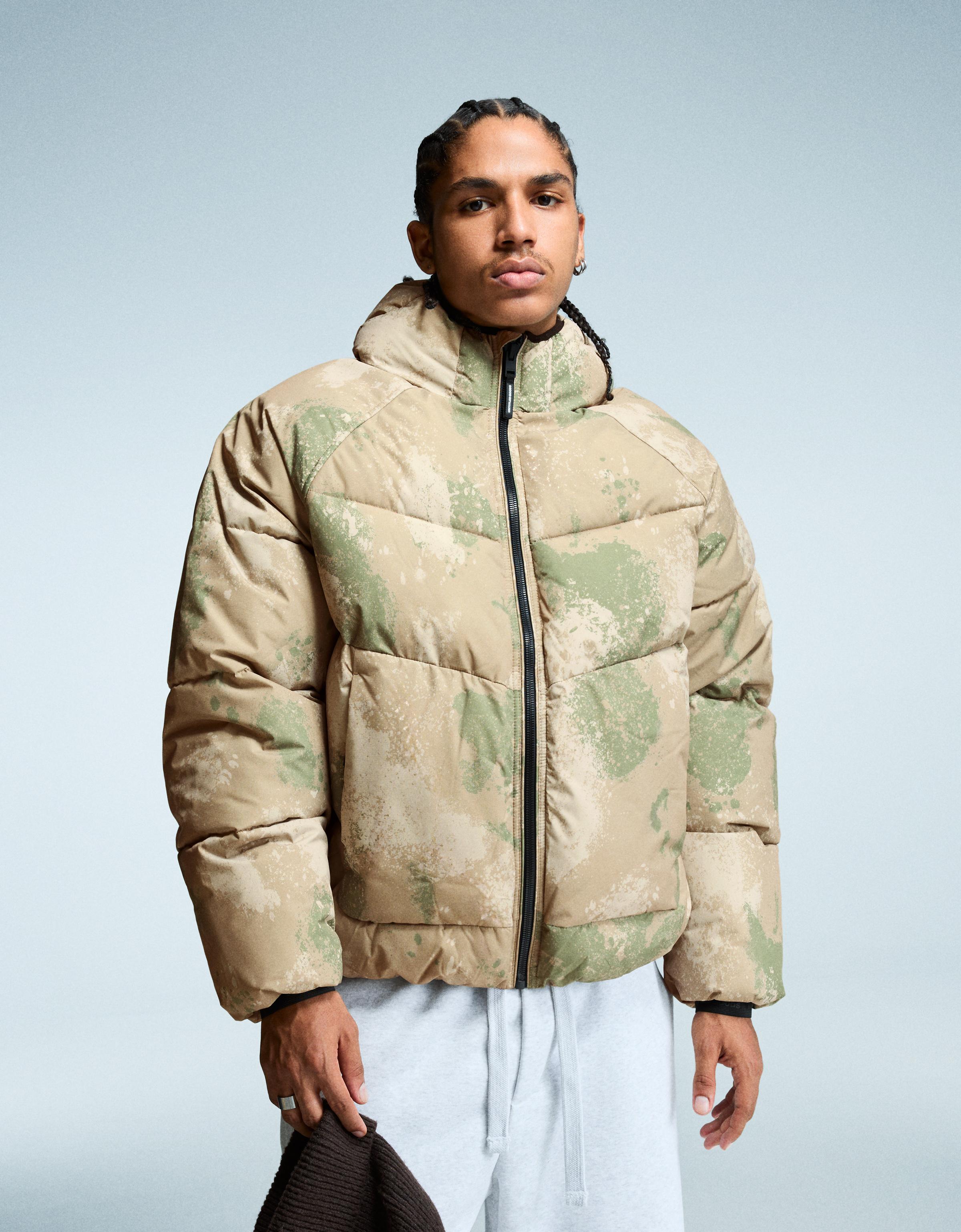 Bershka Puffy-Jacke Mit Kapuze Herren Xs Khaki