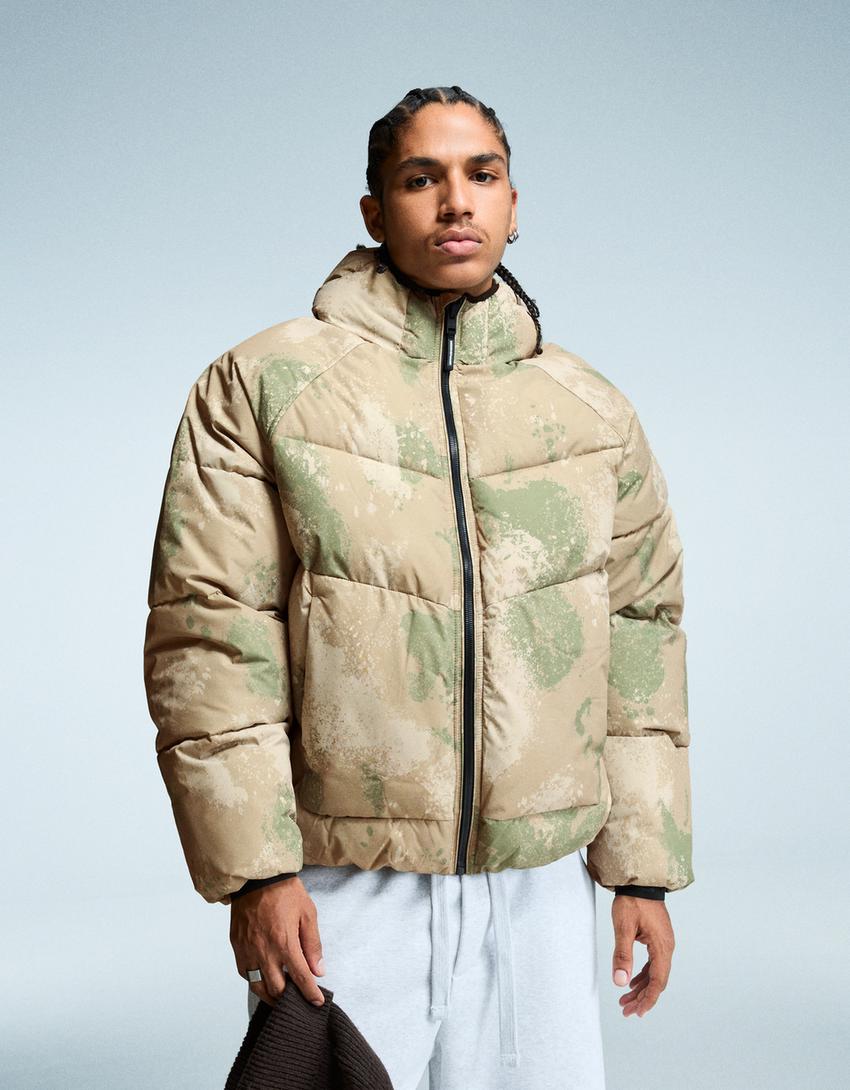 Hooded puffer jacket-Khaki