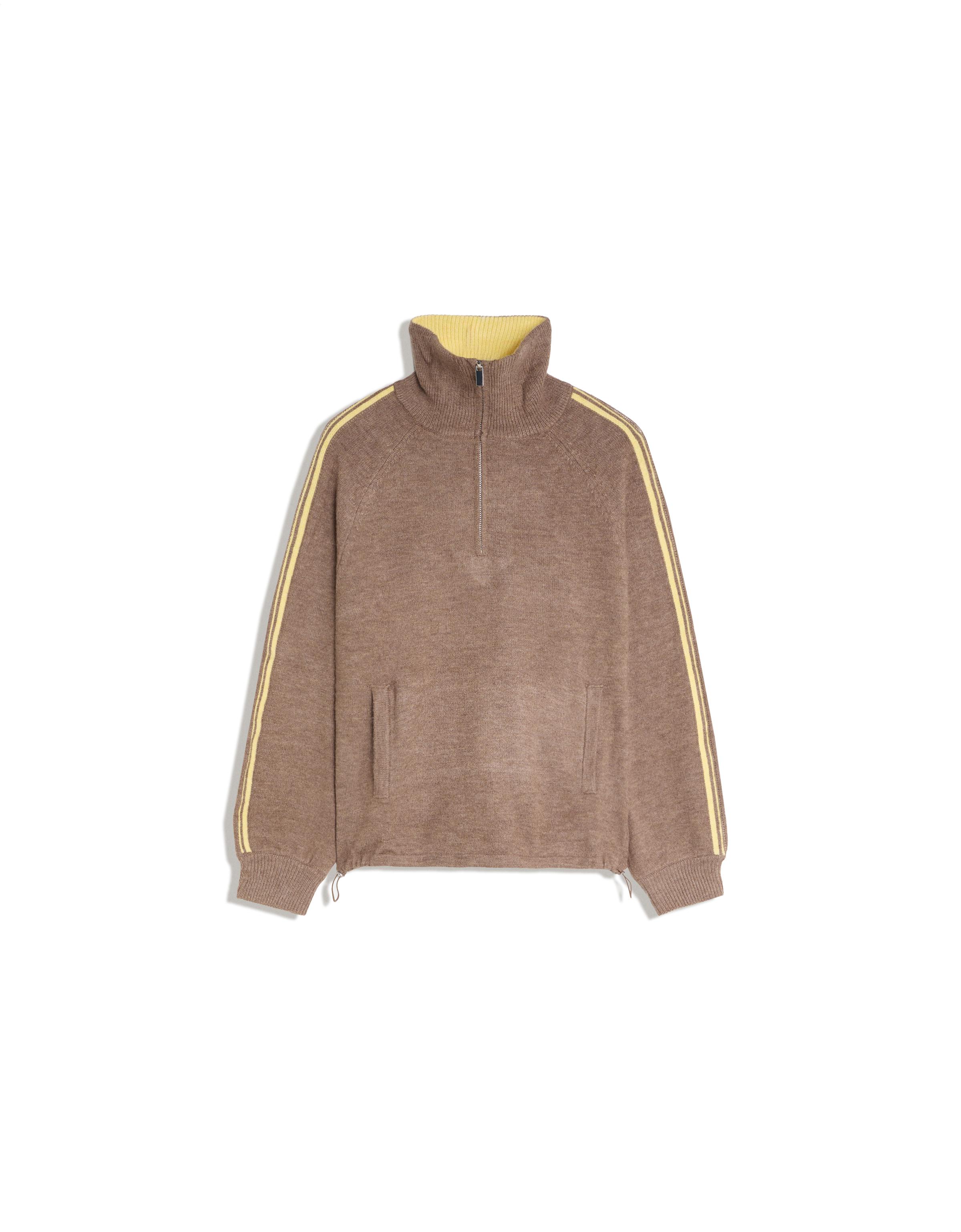 Contrast neck half-length zip jumper — Camel