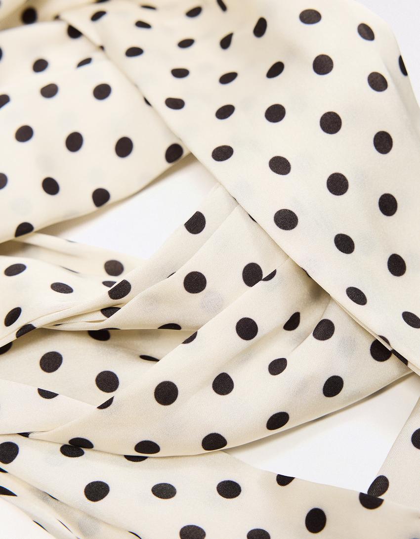 Polka dot tie scarf-Cream