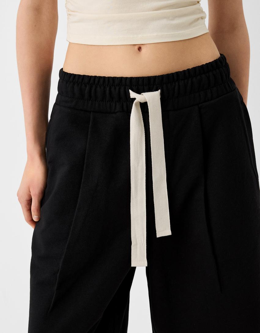 Calções bermuda baggy pinças-Preto-5