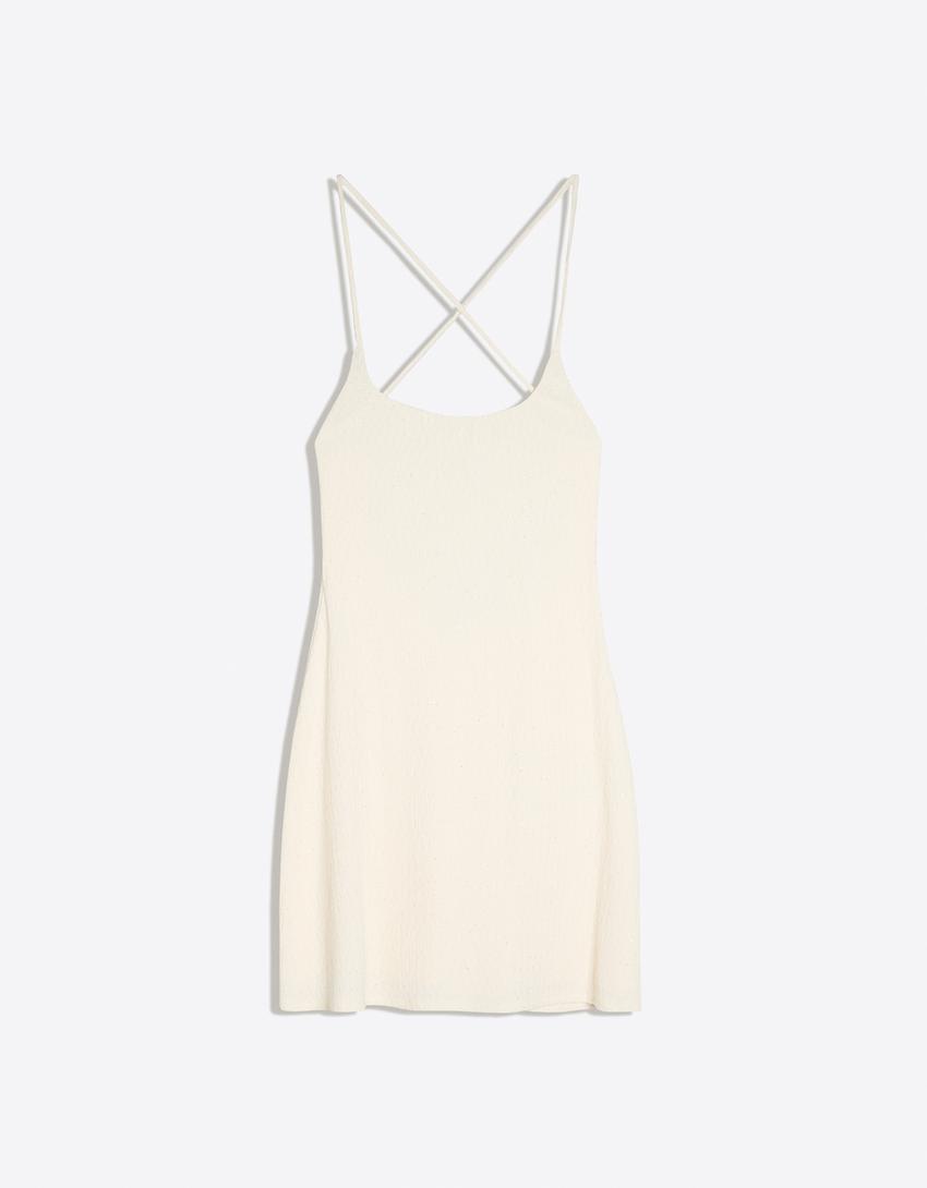 Rustic shimmer mini dress-Cream
