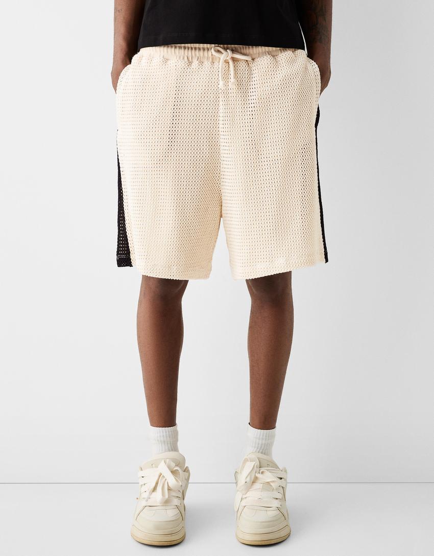 Calções bermuda rústicos faixa lateral-Gelo-1