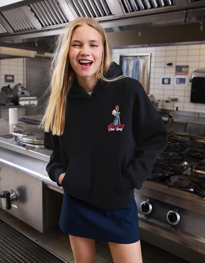 Ratatouille print hood sweatshirt-Black