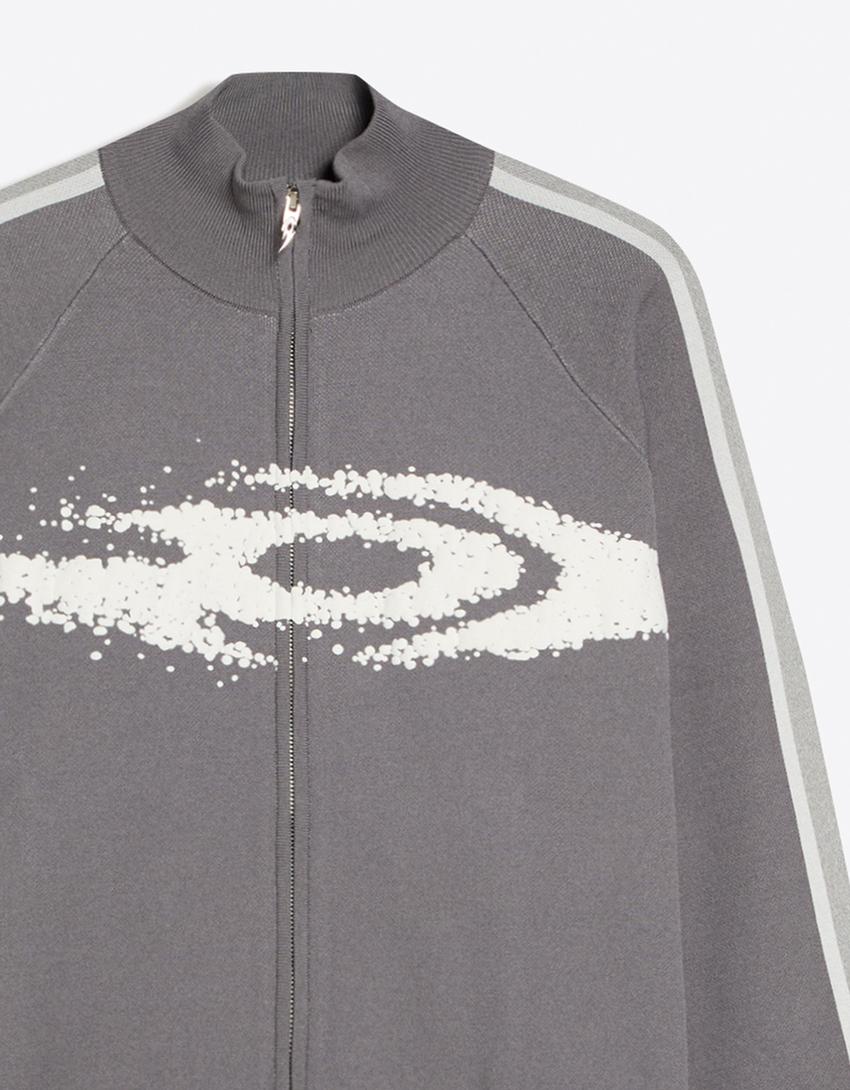 OUT OF CORE zip-up print jacket-Grey