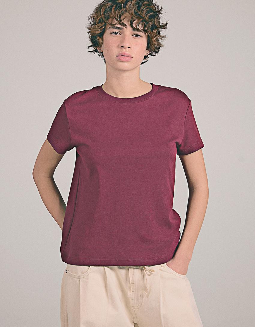 Zwaar katoenen T-shirt met korte mouw-Bordeaux-0