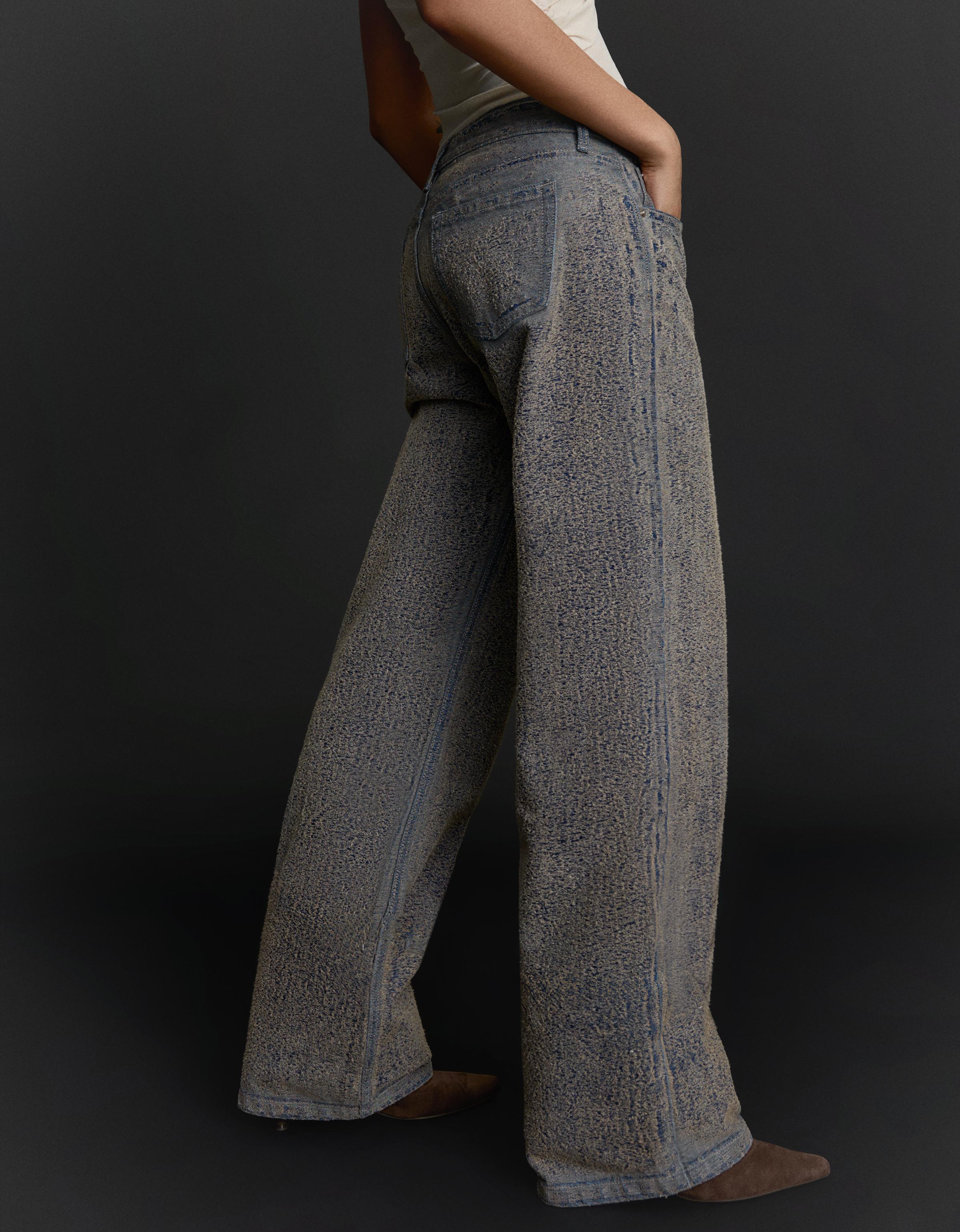 Dokulu düşük bel straight fit jean - Görsel 22