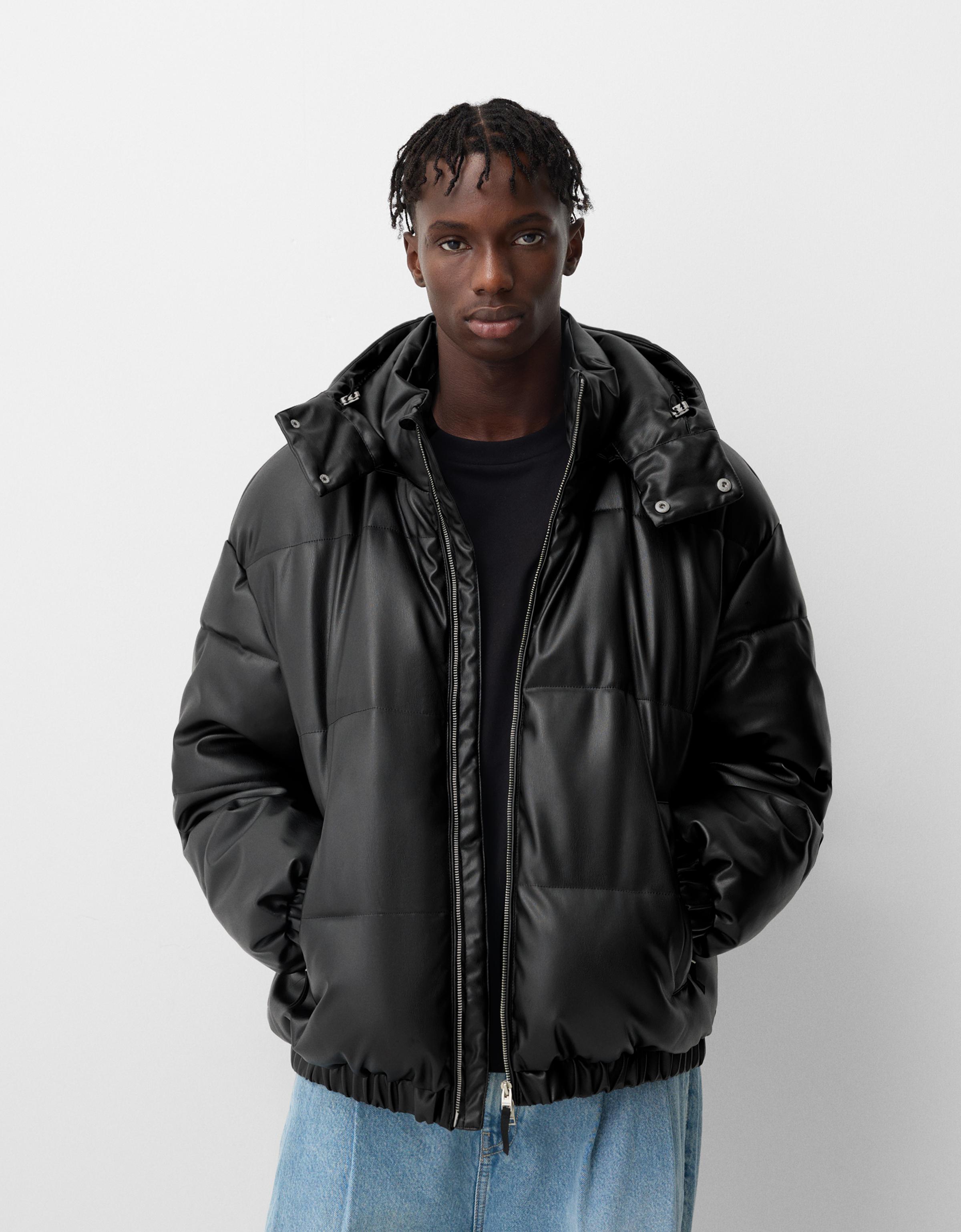 Faux leather puffer jacket Jackets and coats Men Bershka