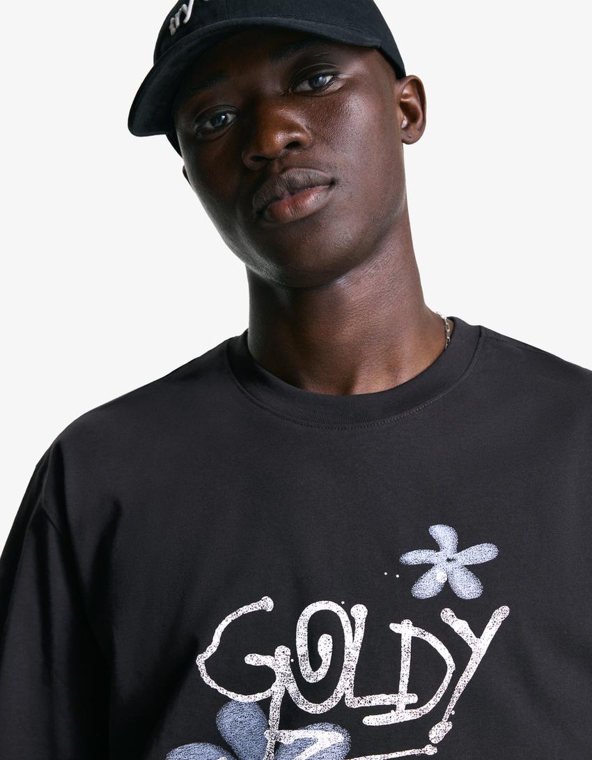 Short sleeve T-shirt with print-Dark grey-2