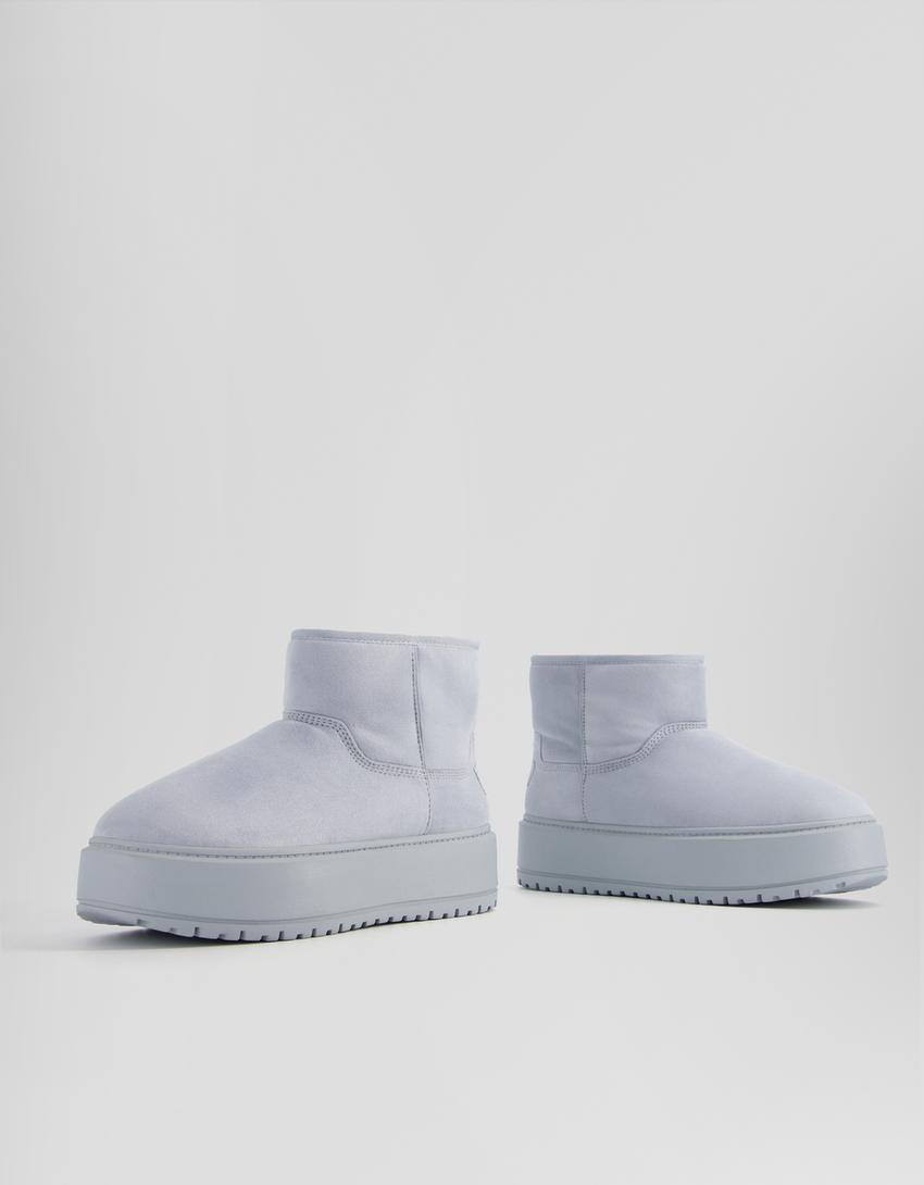 Platform ankle boots with faux fur lining-Blue