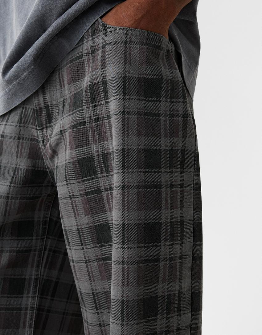 Calções bermuda jort quadrados-Cinza-5