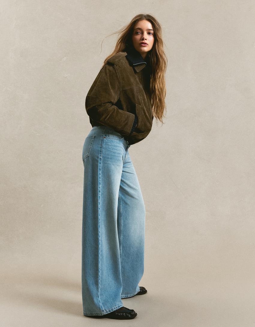Jeans de perna larga-Azul lavado