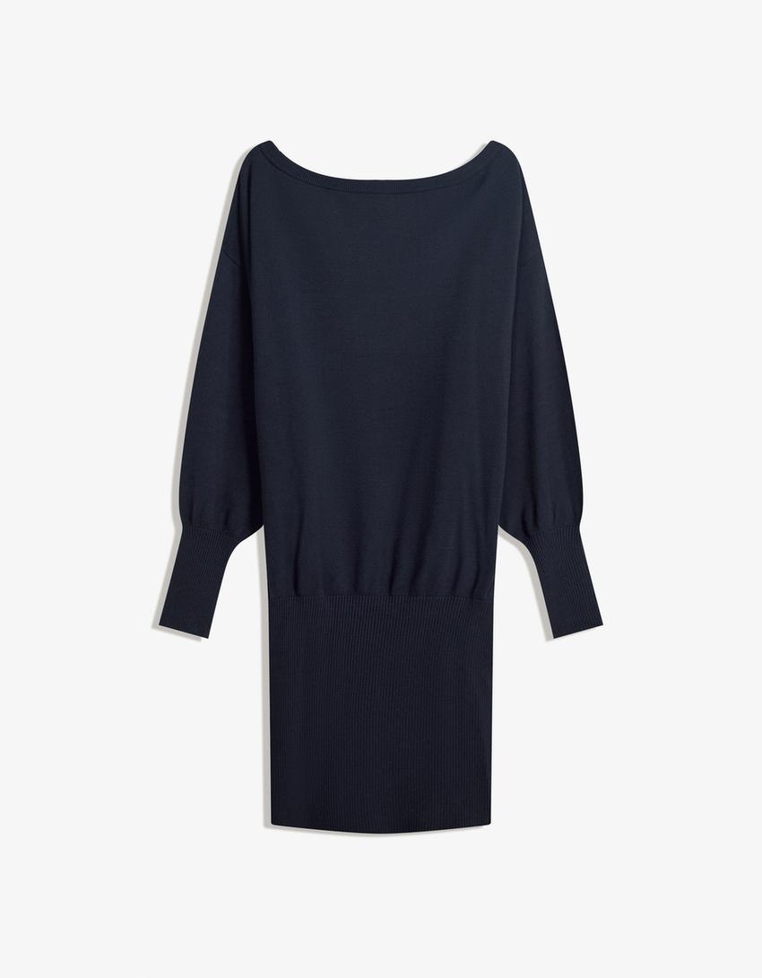 Vestido mini asimétrico bajo rib-Azul-5