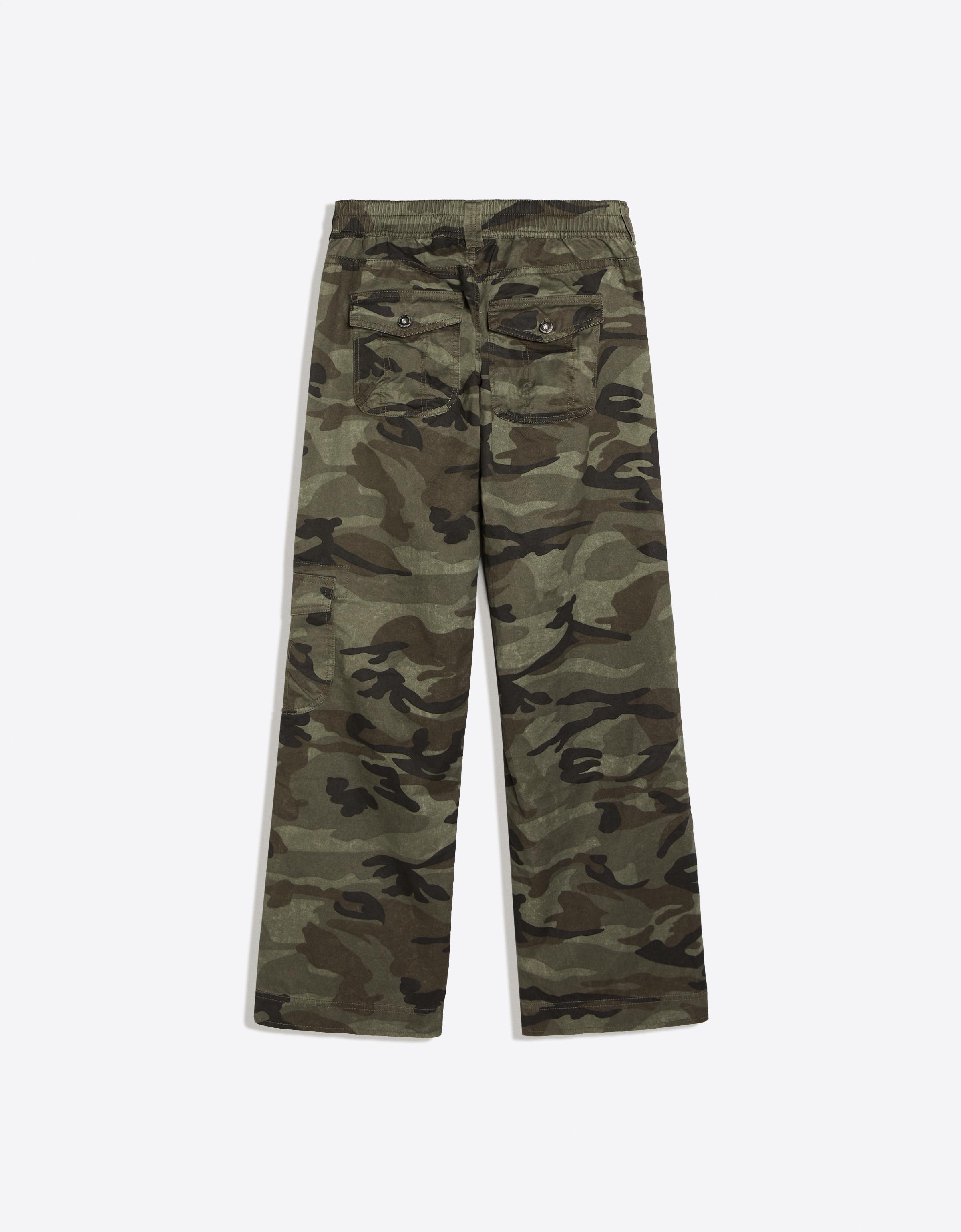 Printed straight-leg cargo trousers — Khaki