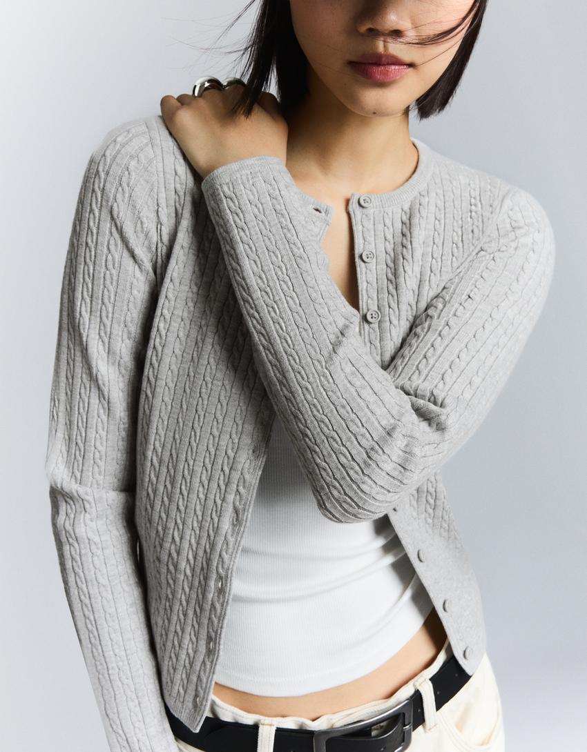 Gilet boutonné torsadé-Gris