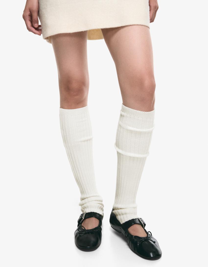 Ribbed leg warmers-Cream